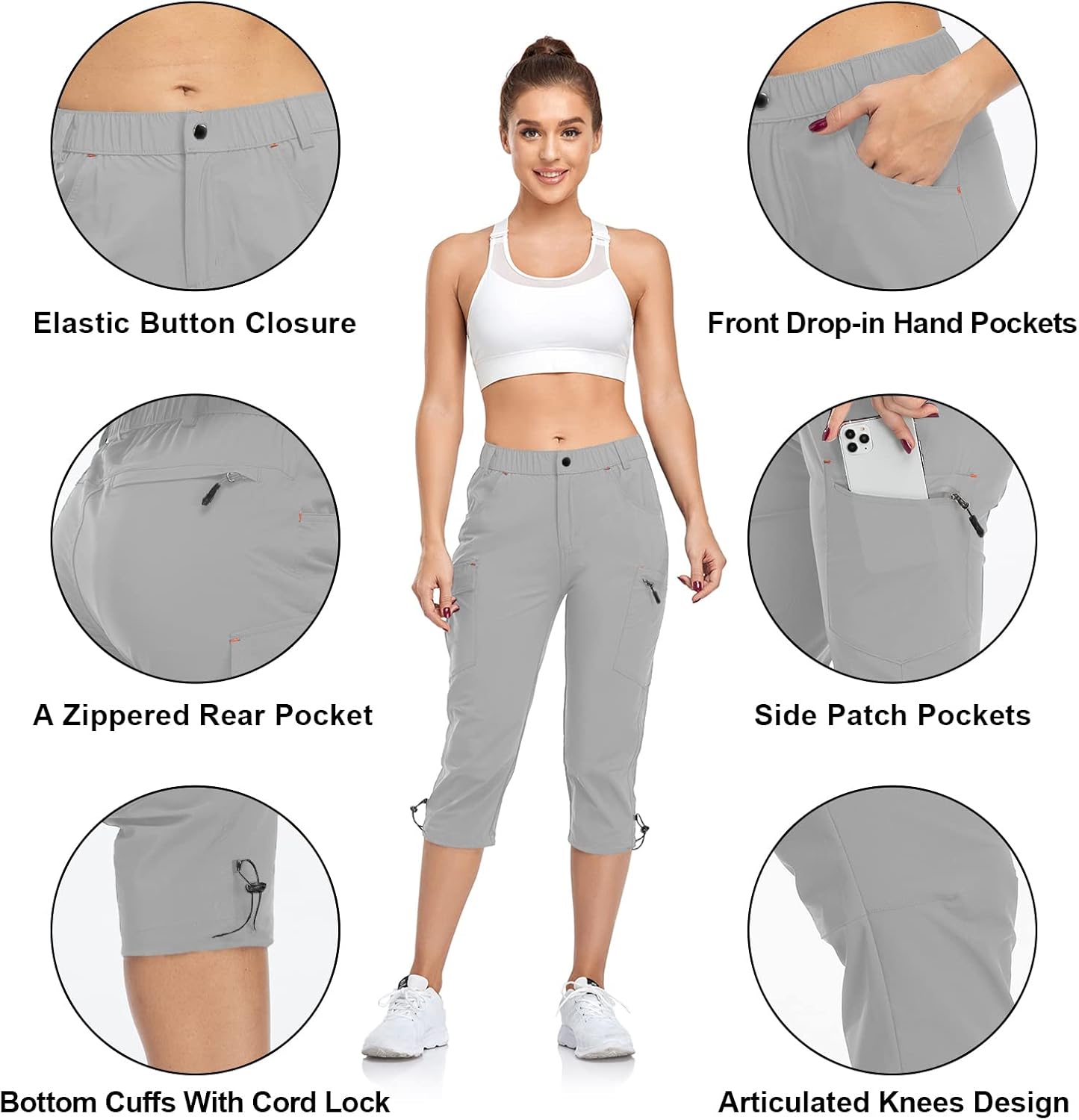 Thumbnail 3 de GymBrave Wanderhose Damen 3/4 Trekkinghose Stretch – UPF 50, Reißverschlusstaschen, schnell trocknend