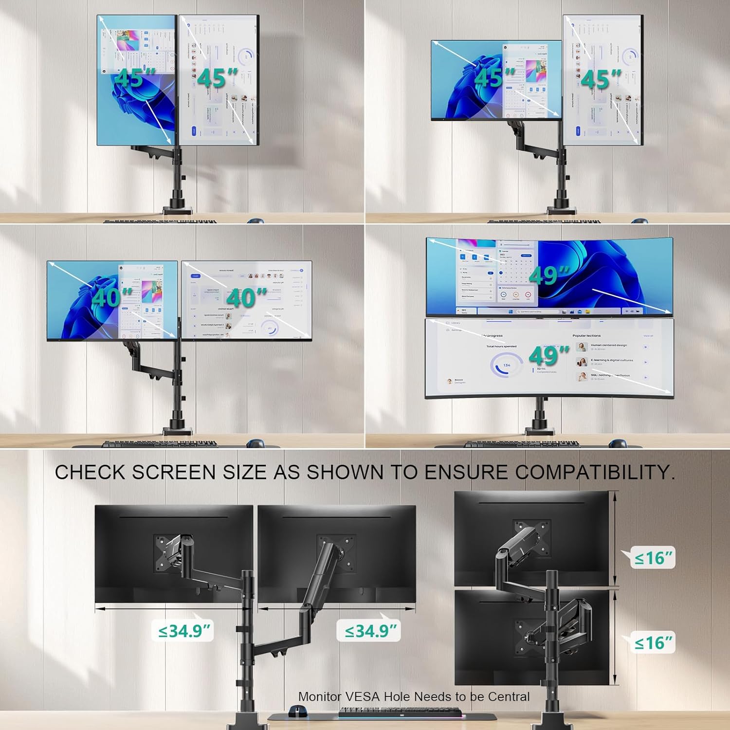 Thumbnail 4 de WALI Vertical Dual Monitor Mount for 17-49 inch Ultrawide Screens