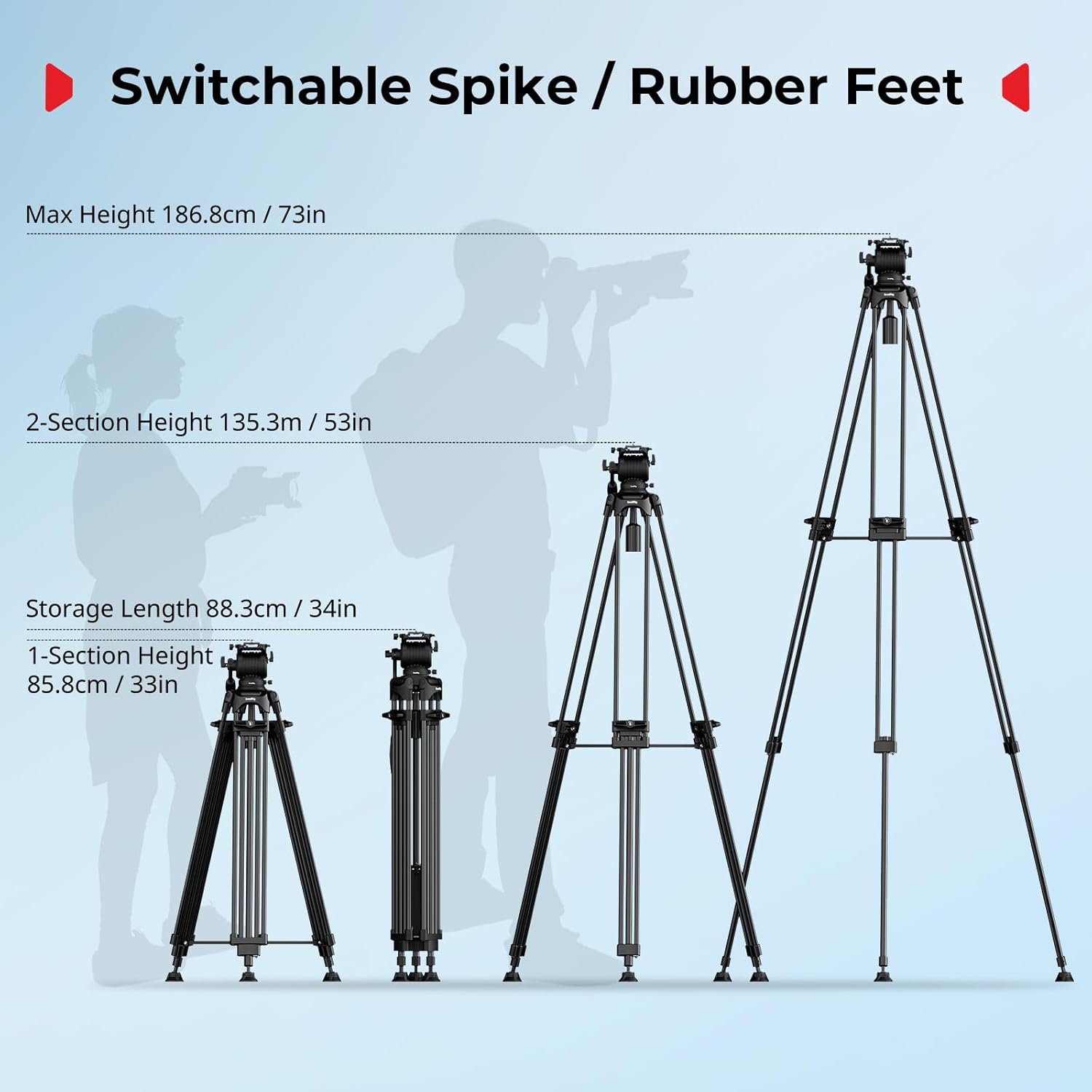 Thumbnail 4 de SmallRig FreeSpeed Heavy Duty Video Tripod, 75" with Fluid Head (FSD14-5442)