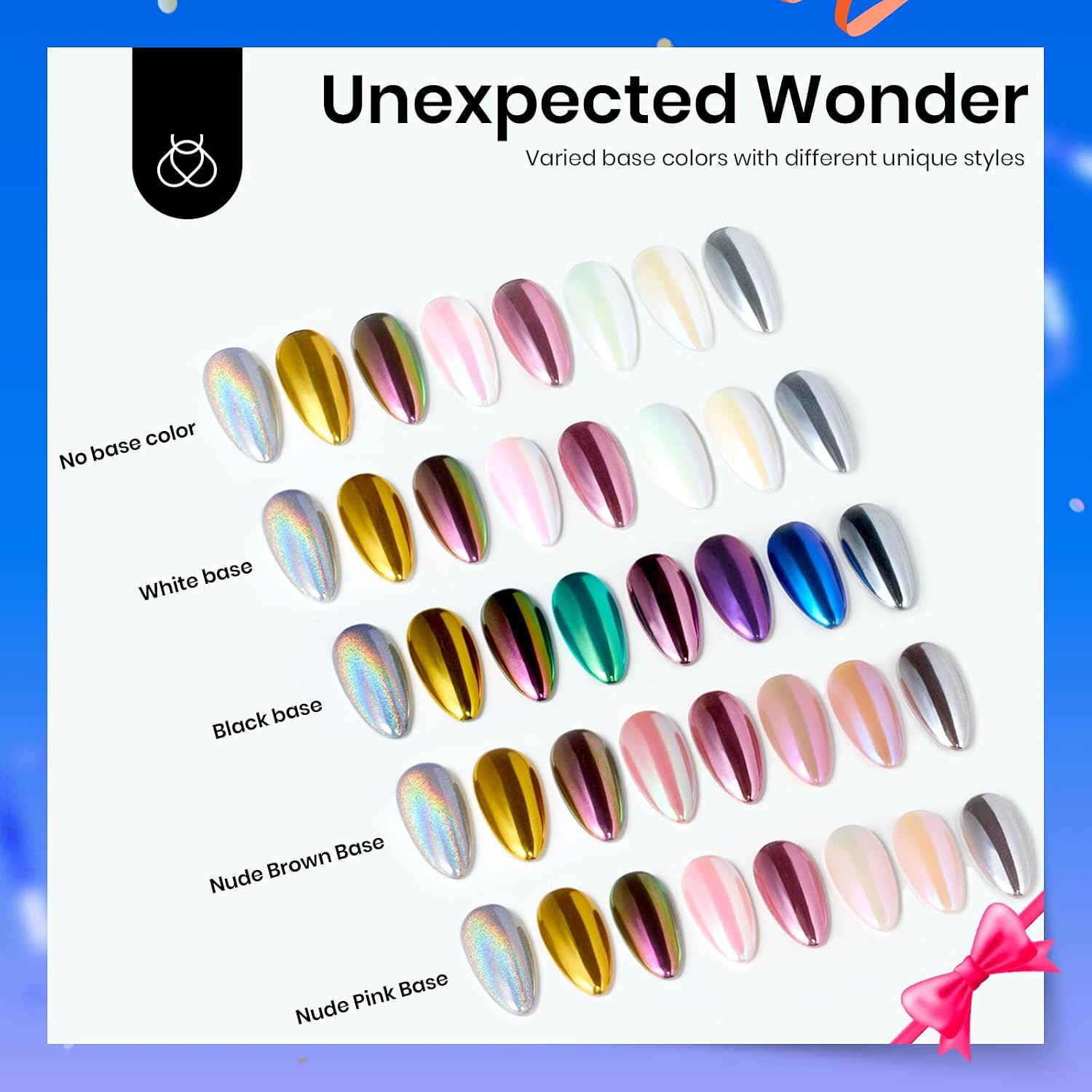 Detalle de beetles Chrome Nail Powder Kit, 8 Colours with Black and White Gel Polish