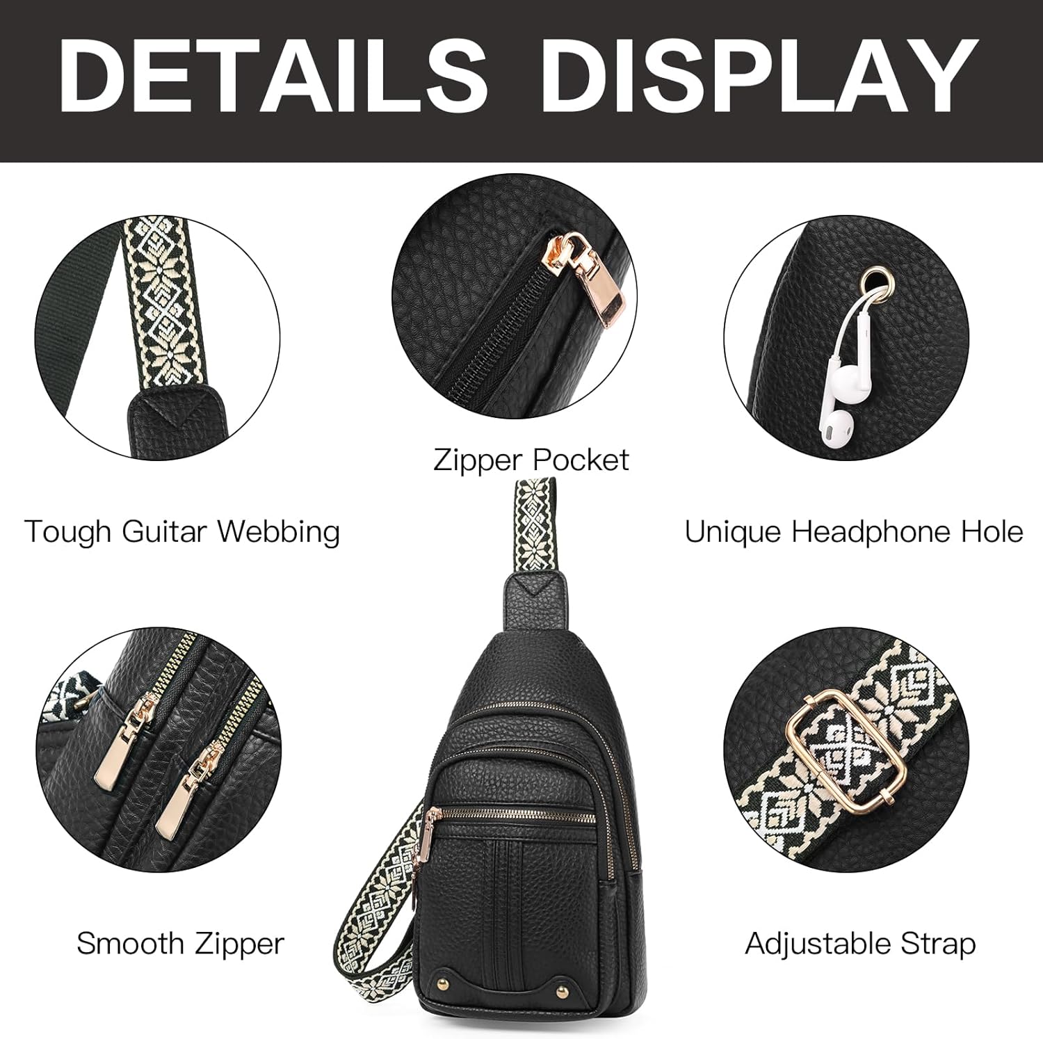 Detalle de GAEKEAO Borsa tracolla vegana in PU con zip e tasche antifurto