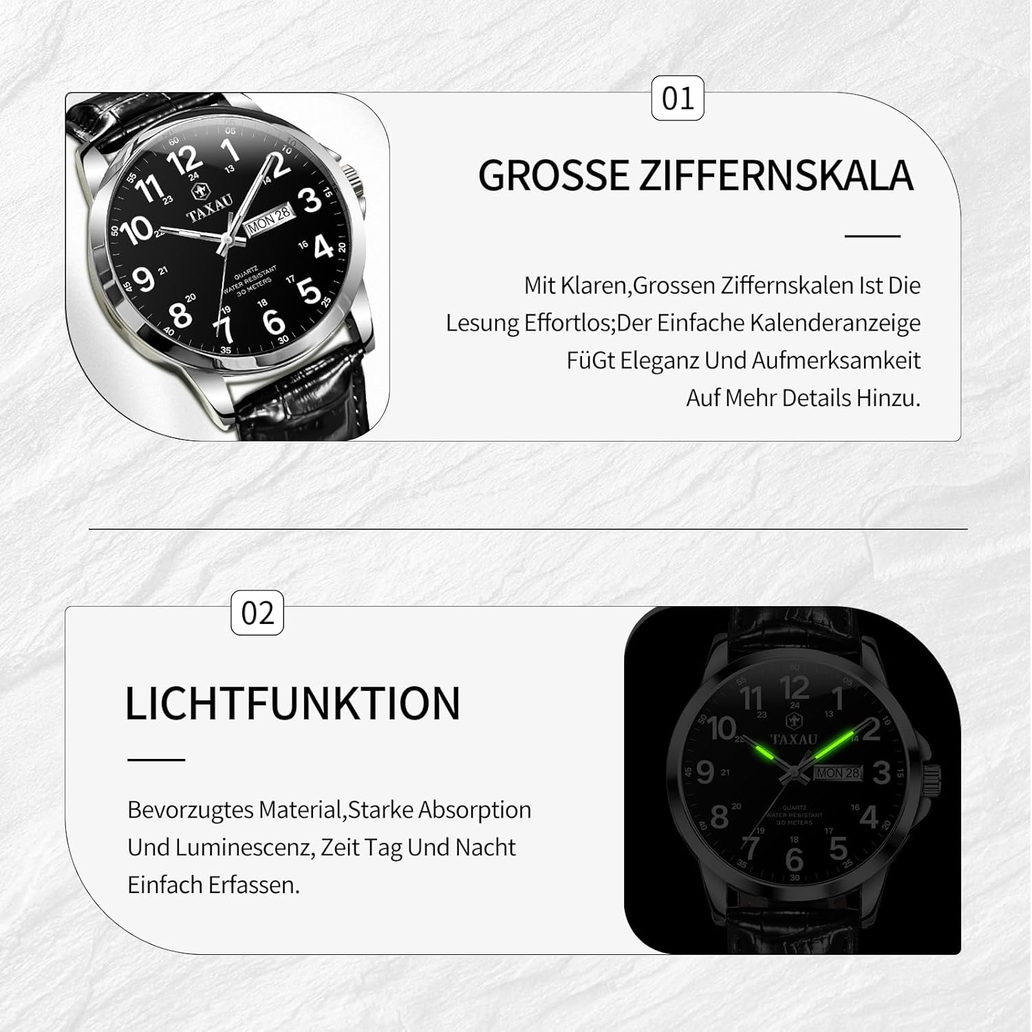 Detalle de Taxau Herrenuhr Wasserdicht 3 ATM – klassisch, elegant und zuverlässig