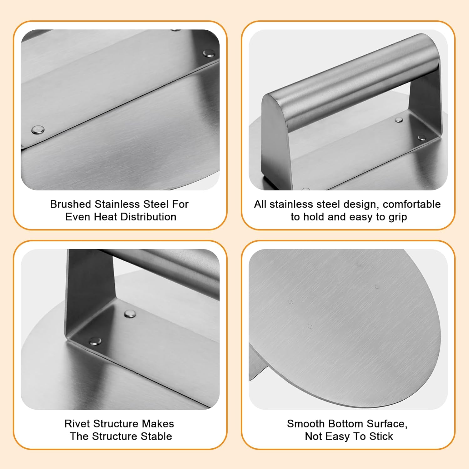 Detalle de Whaleme 6.2-Inch Stainless Steel Burger Press: One-Piece, Non-Stick Smash Tool for Perfect Burgers