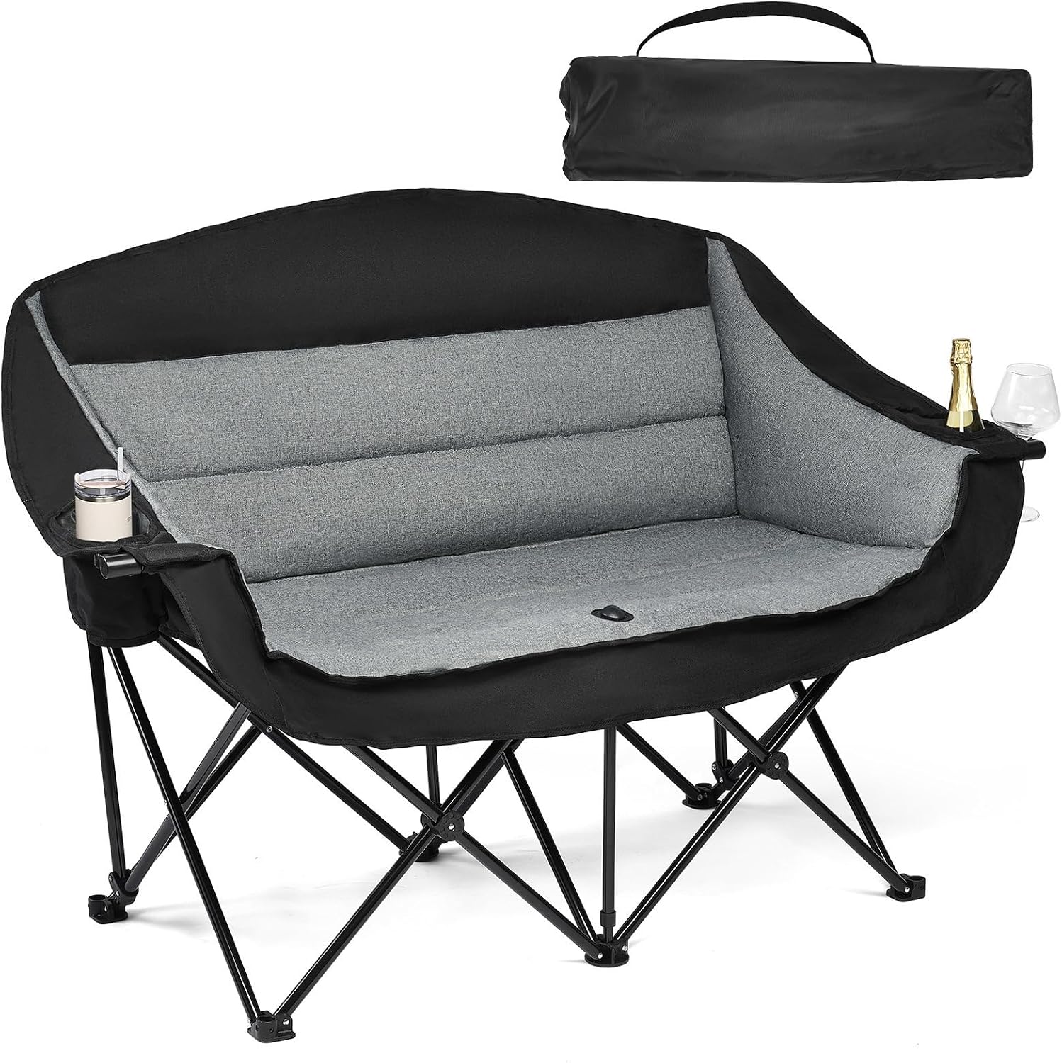 PUVASIA PW-224H1-Black Double Camping Loveseat, Padded and Foldable