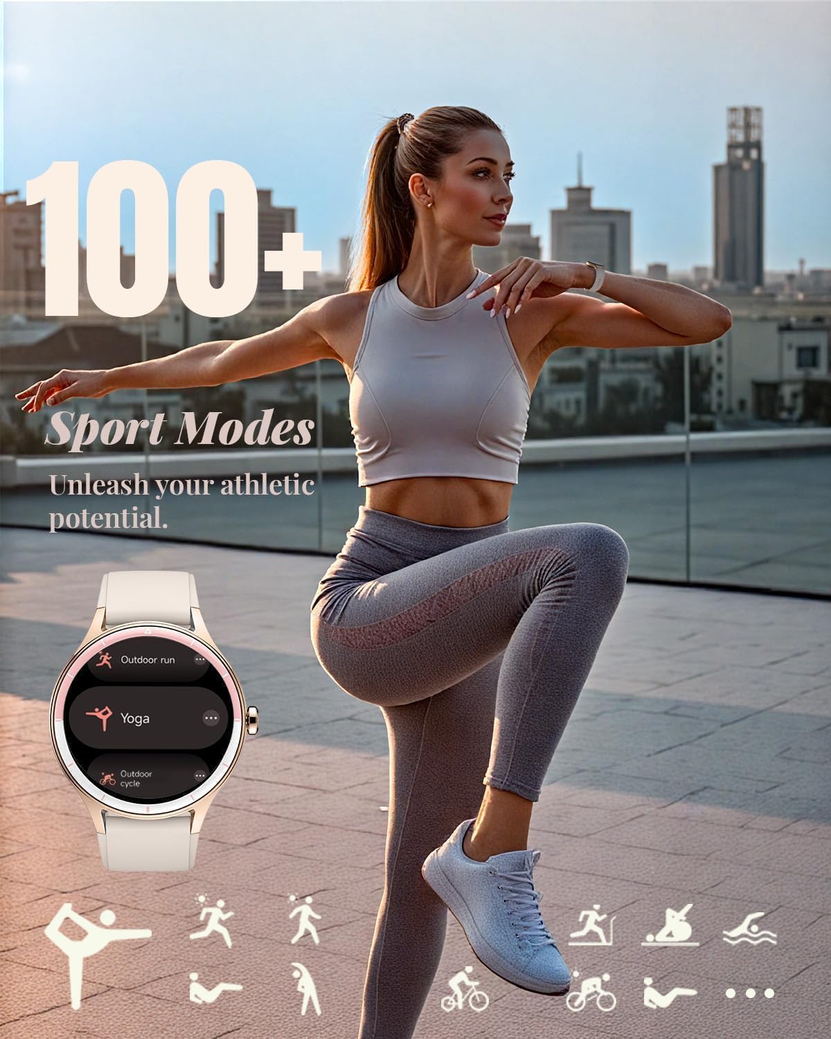 Thumbnail 1 de TOOBUR Smart Watch for Women (40mm) – IP68 fitness smartwatch with call features, HR & sleep tracking, Beige