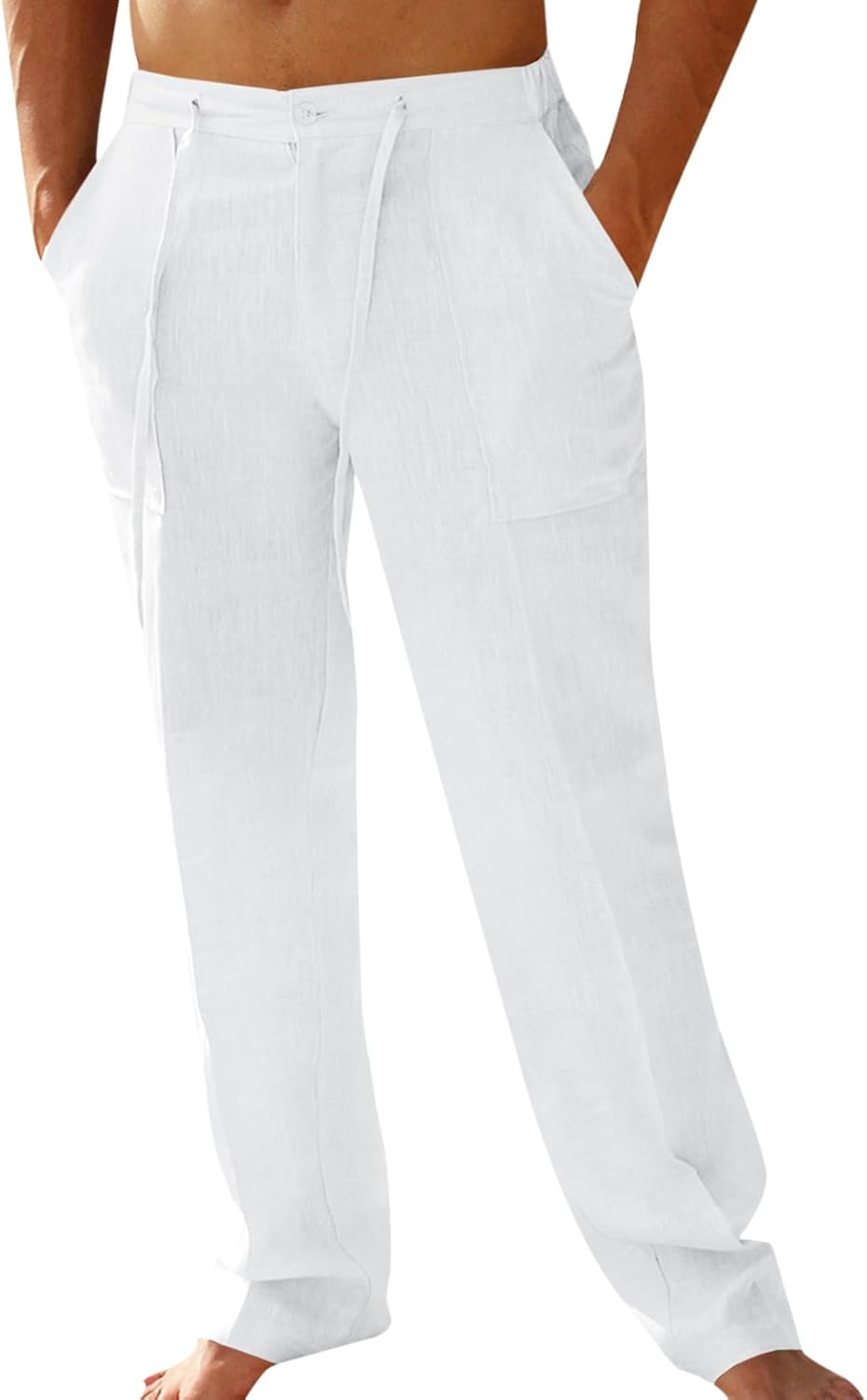 Detalle de PASLTER Mens Linen Pants loose fit drawstring waist
