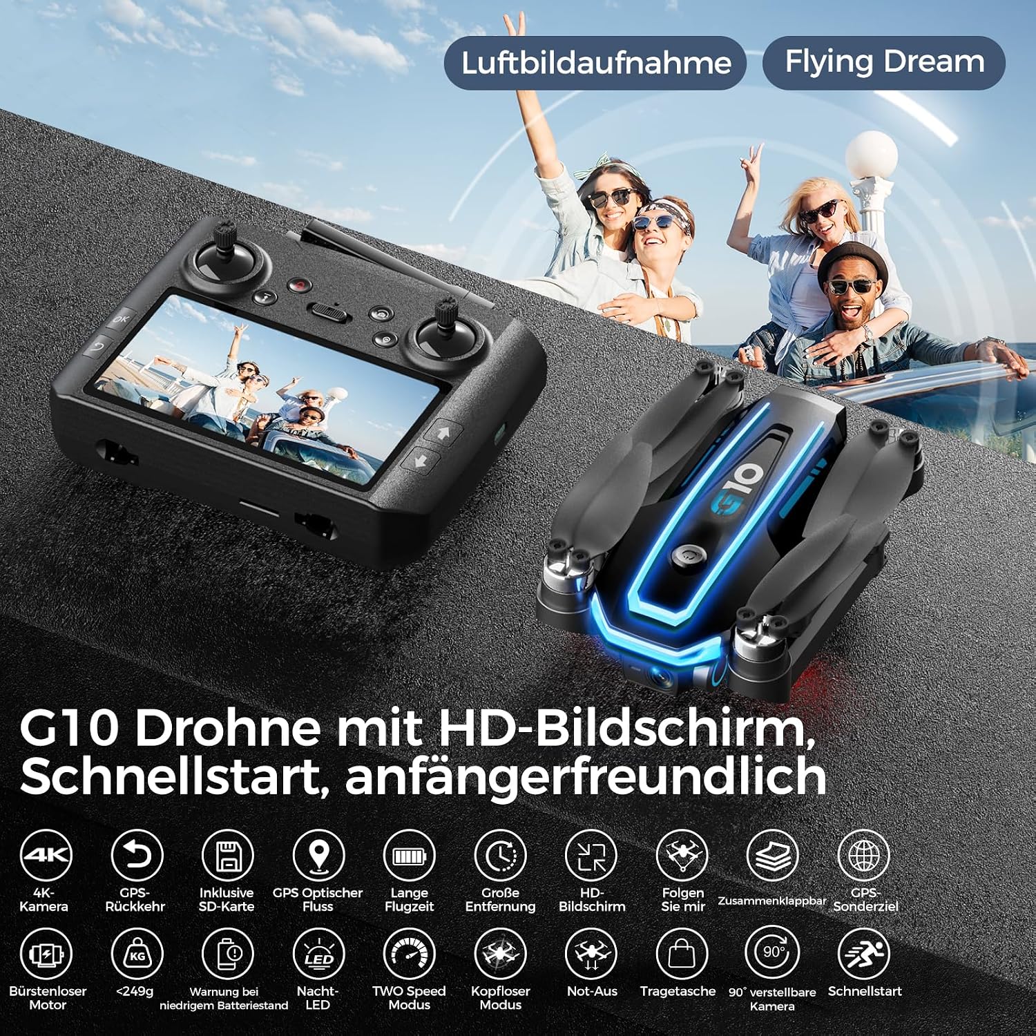 Thumbnail 5 de G10 GPS Drohne 4K mit EIS, 45 Min Flugzeit