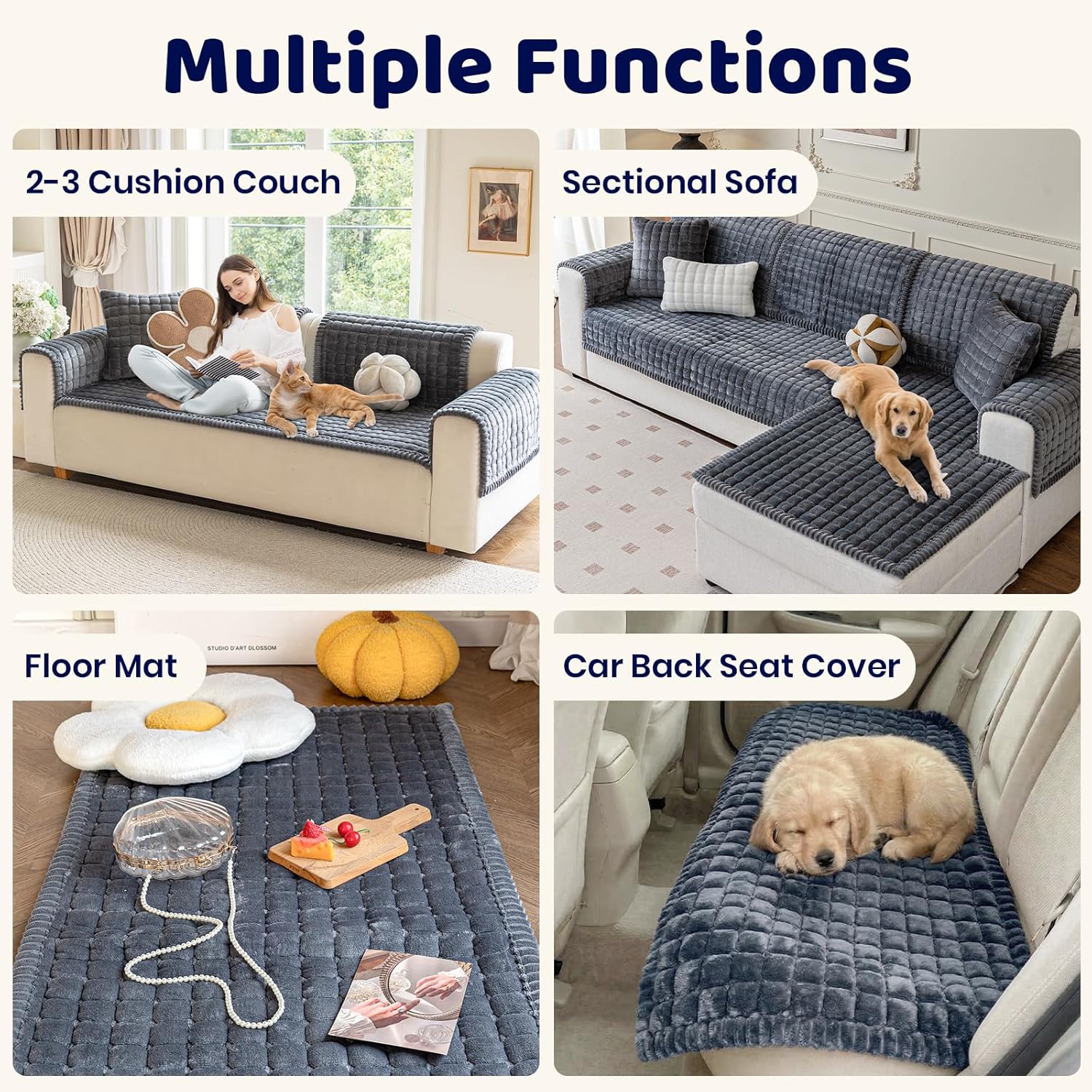 Thumbnail 2 de Royhom Pet Sofa Cover Washable: Thick Flannel Slipcover for 2–4 Seater Sofas (Grey, 70x150cm)