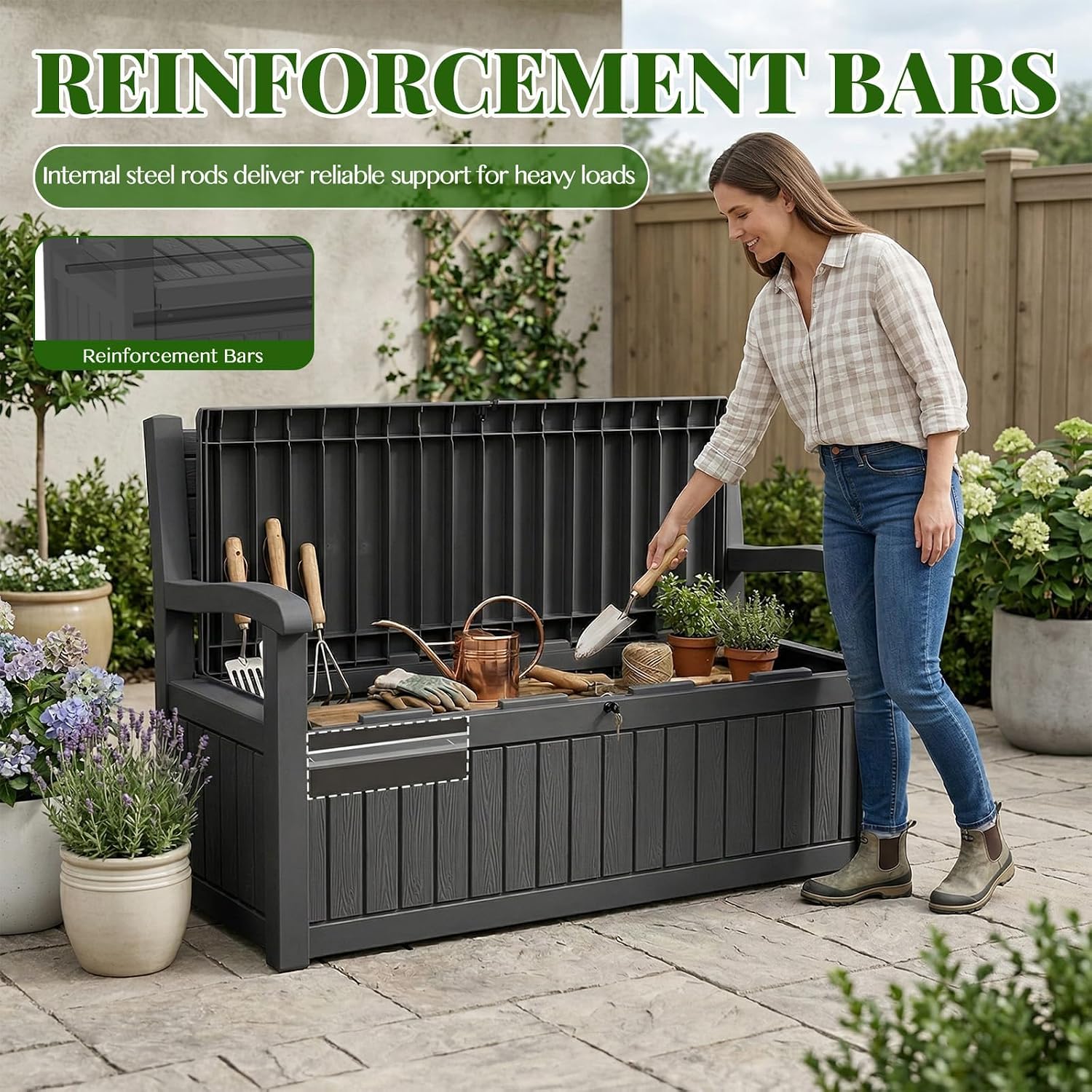 Detalle de KFY Outdoor Storage Bench, 120 Gallon