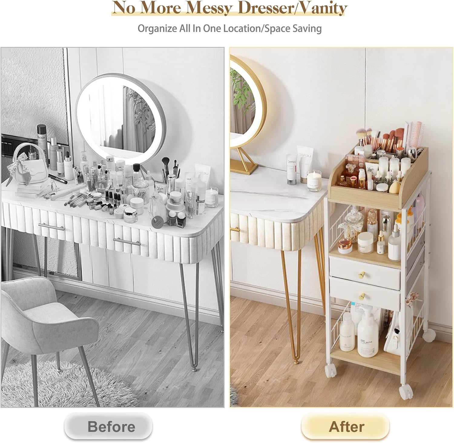 Detalle 2 de Bikoney Makeup Organiser with Drawers and Wheels