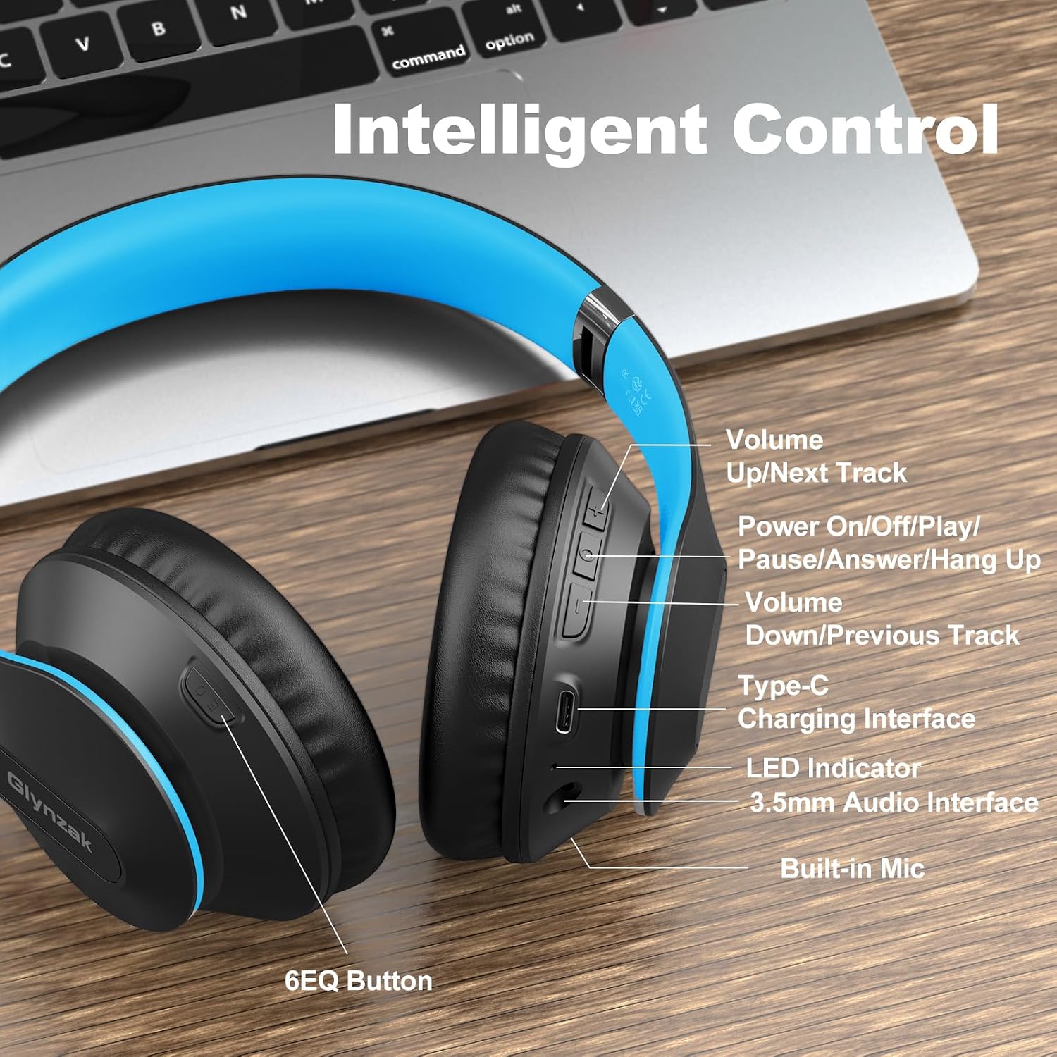 Thumbnail 6 de Glynzak WH207A Bluetooth Over-Ear Headphones, 65-Hour Playtime, 6 EQ Modes
