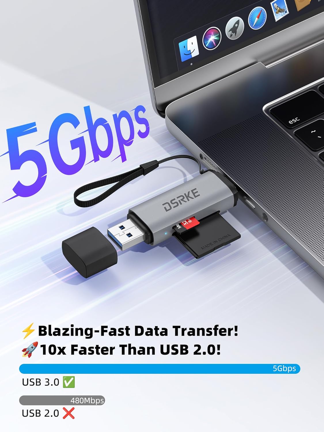 Detalle 2 de DSRKE SD Card Reader USB‑C & USB 3.0 for SD/TF cards