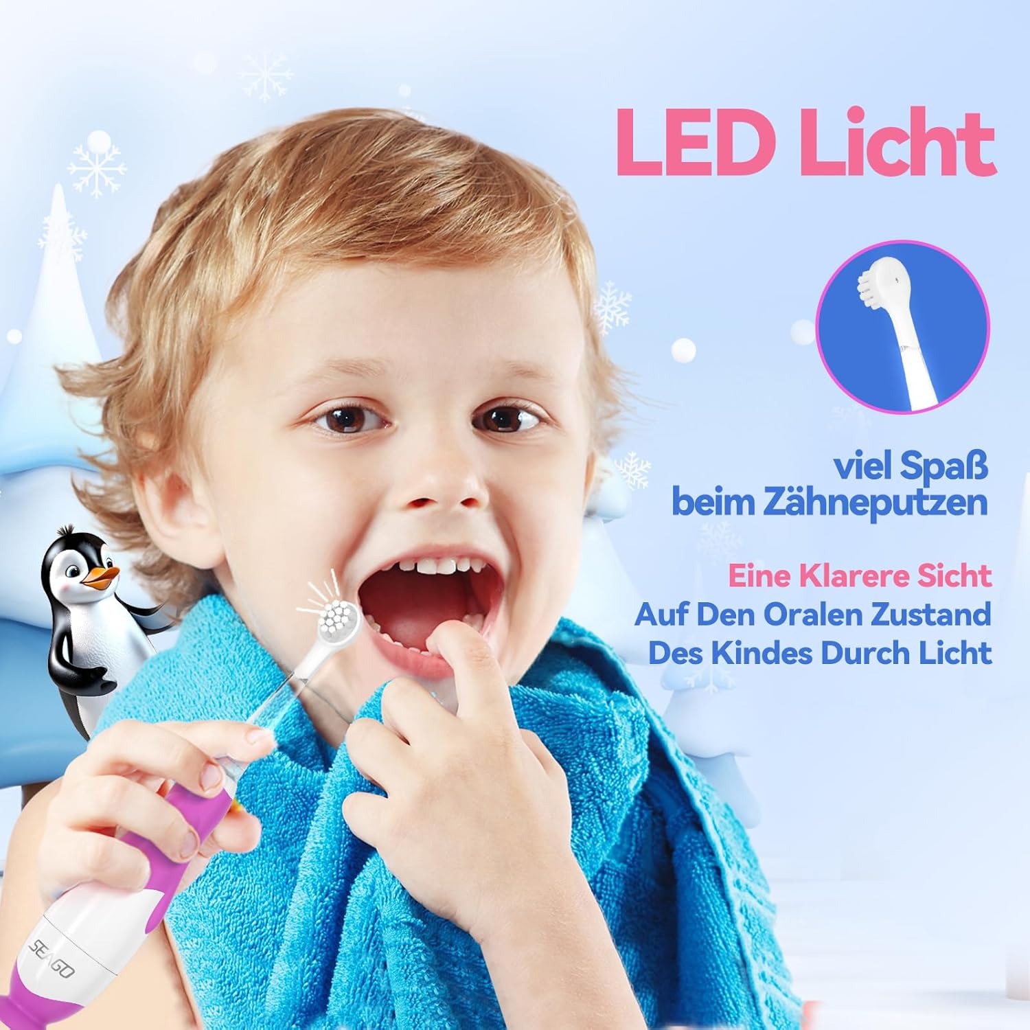 Thumbnail 1 de Seago Elektrische Zahnbürste Kinder 0–3 Jahre mit LED-Licht, IPX7, BPA-frei, SG513 (Lila Rosa)
