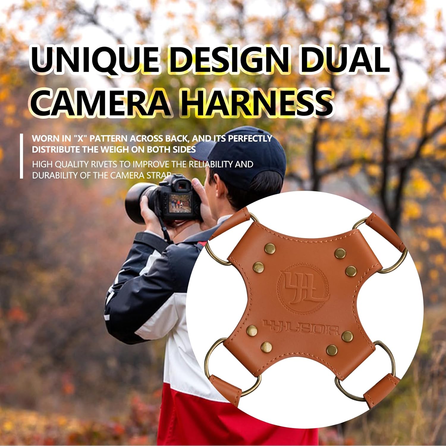 Detalle de 4J LEDR Dual Shoulder Leather Dual Camera Harness Strap for DSLR/SLR