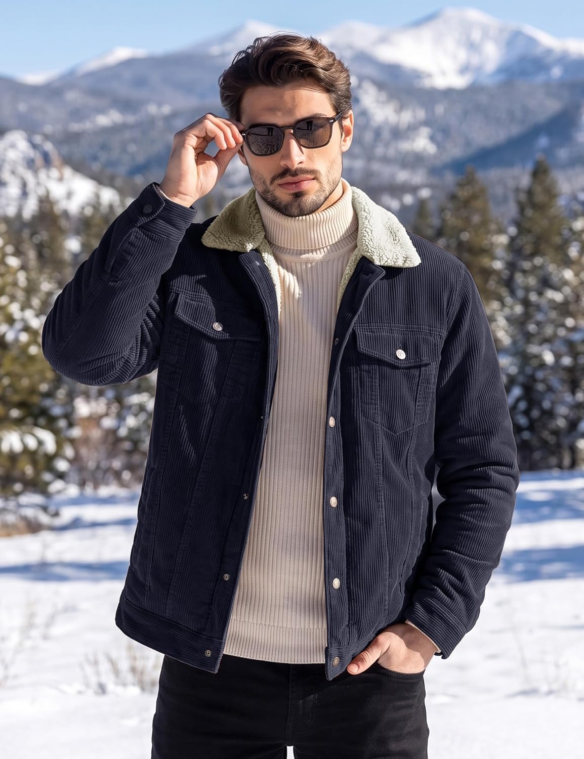 Detalle de MAGNIVIT MT-481-L22M687 Men's Corduroy Jacket, Fleece Lined, 5 Pockets
