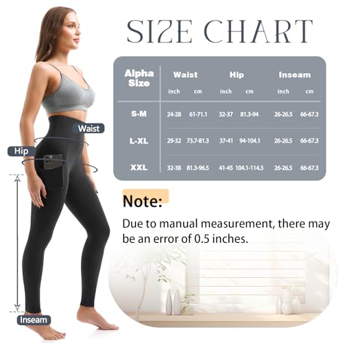 Thumbnail 6 de Leafigure Lot de 2 leggings avec poches pour femme – taille haute, doux, noir (Large-X-Large)