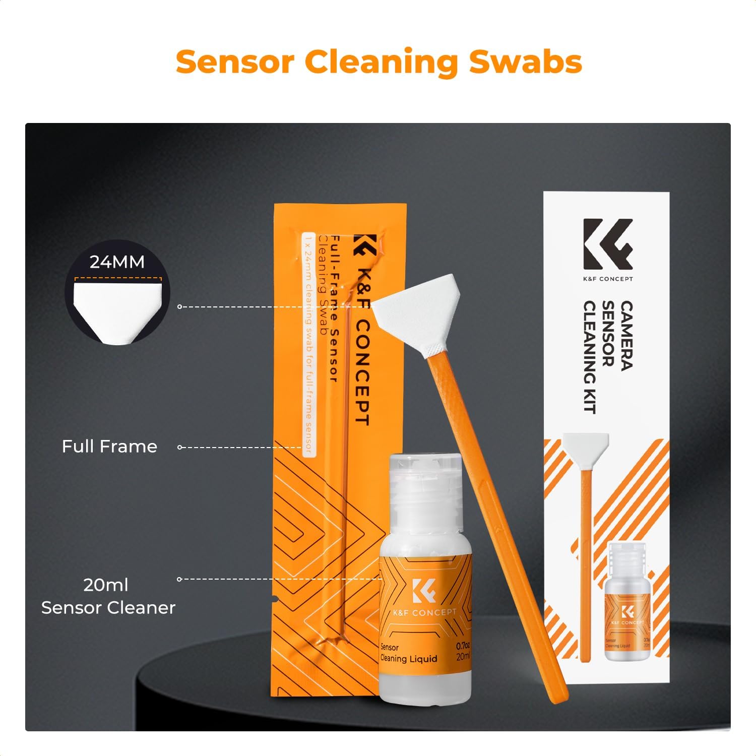 Thumbnail 1 de K&F CONCEPT 24mm Full Frame Sensor Cleaning Swabs Kit (x 6 + 20ml sensor cleaner) for DSLR/SLR sensors
