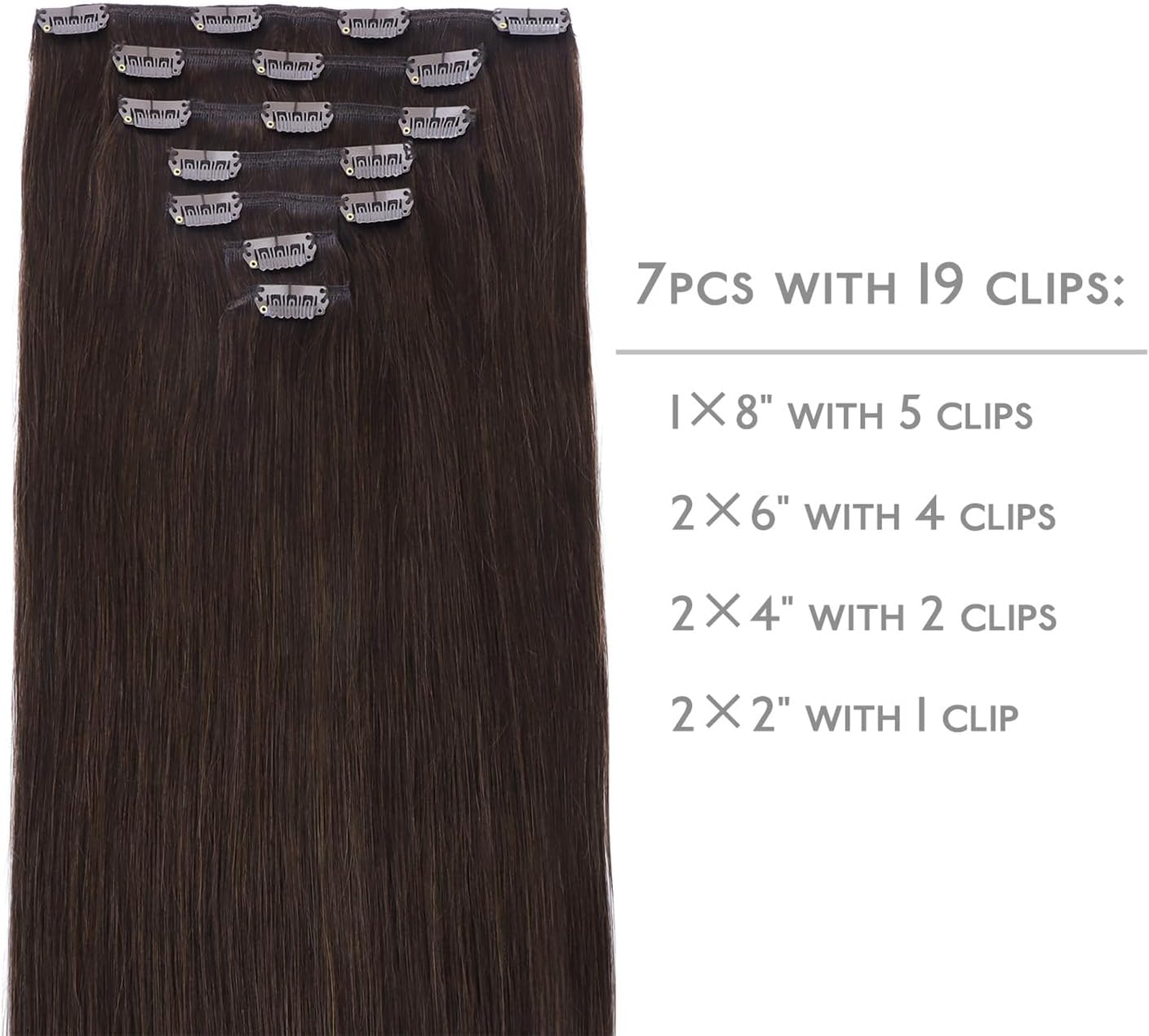 Detalle 2 de WENNALIFE Extension Capelli Veri Clip 35 cm 120 g (7 pezzi) Remy con clip
