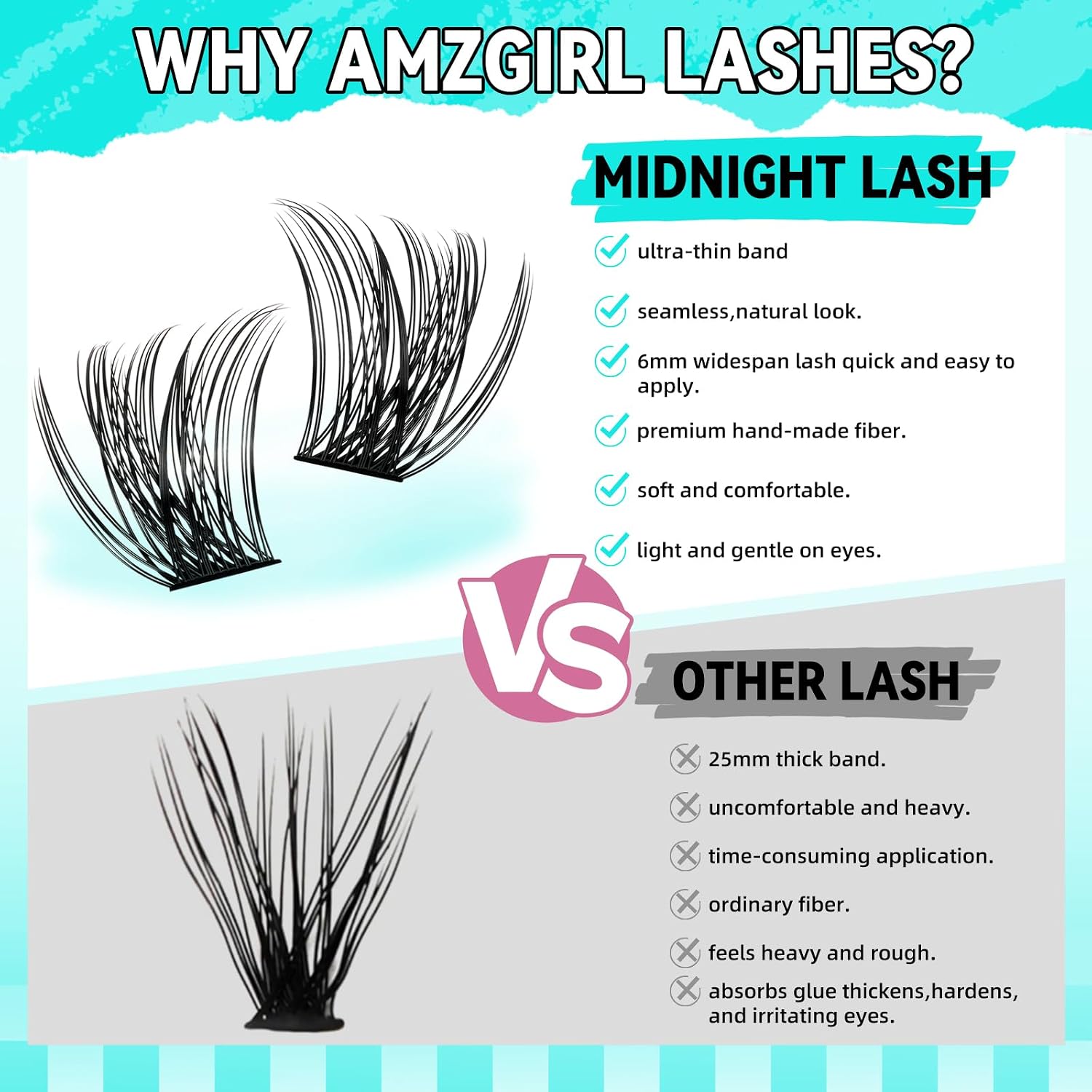 Thumbnail 6 de AMZGIRL LASH Midnight Wispy Lash Clusters Kit (D Curl-Mix 8-16mm) – 144 DIY Clusters + Bond & Seal, Remover & Applicator