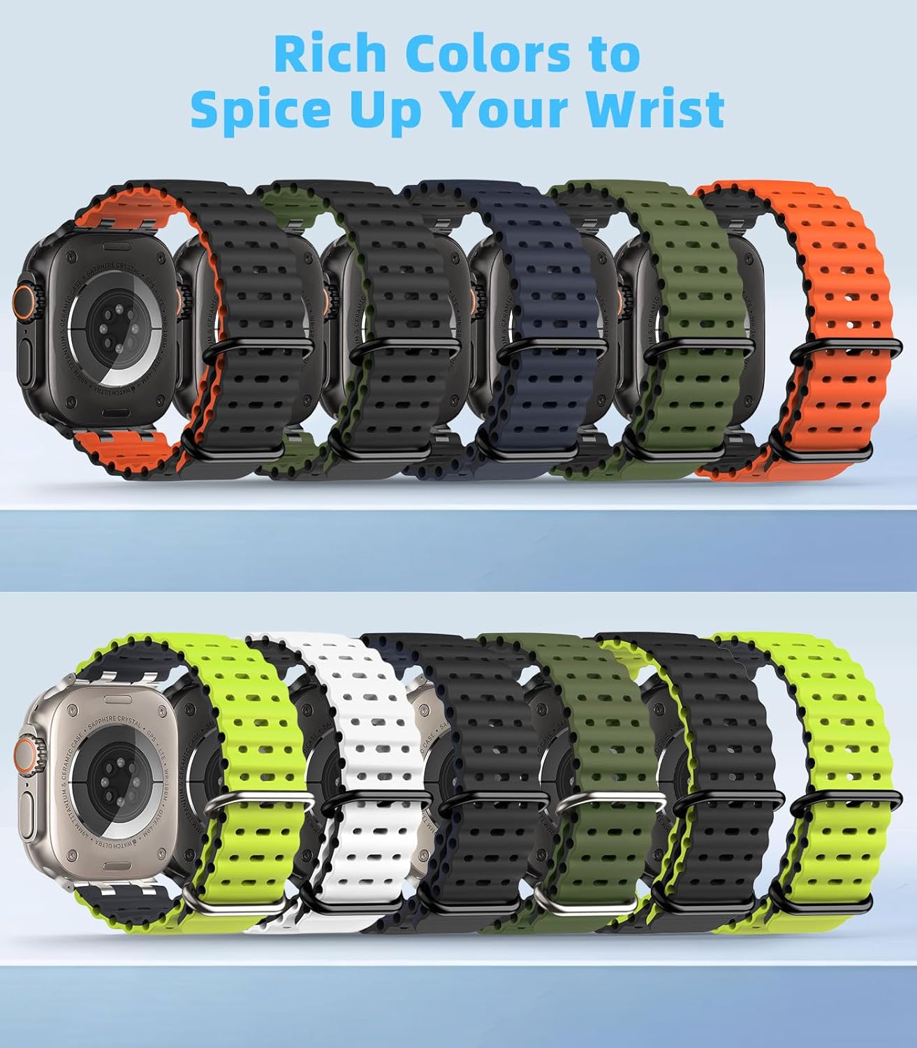 Thumbnail 5 de MoKo Ocean Band for Apple Watch Ultra 3/2/1 49mm and Various Series 44–46mm – Breathable Silicone with Metal Connector