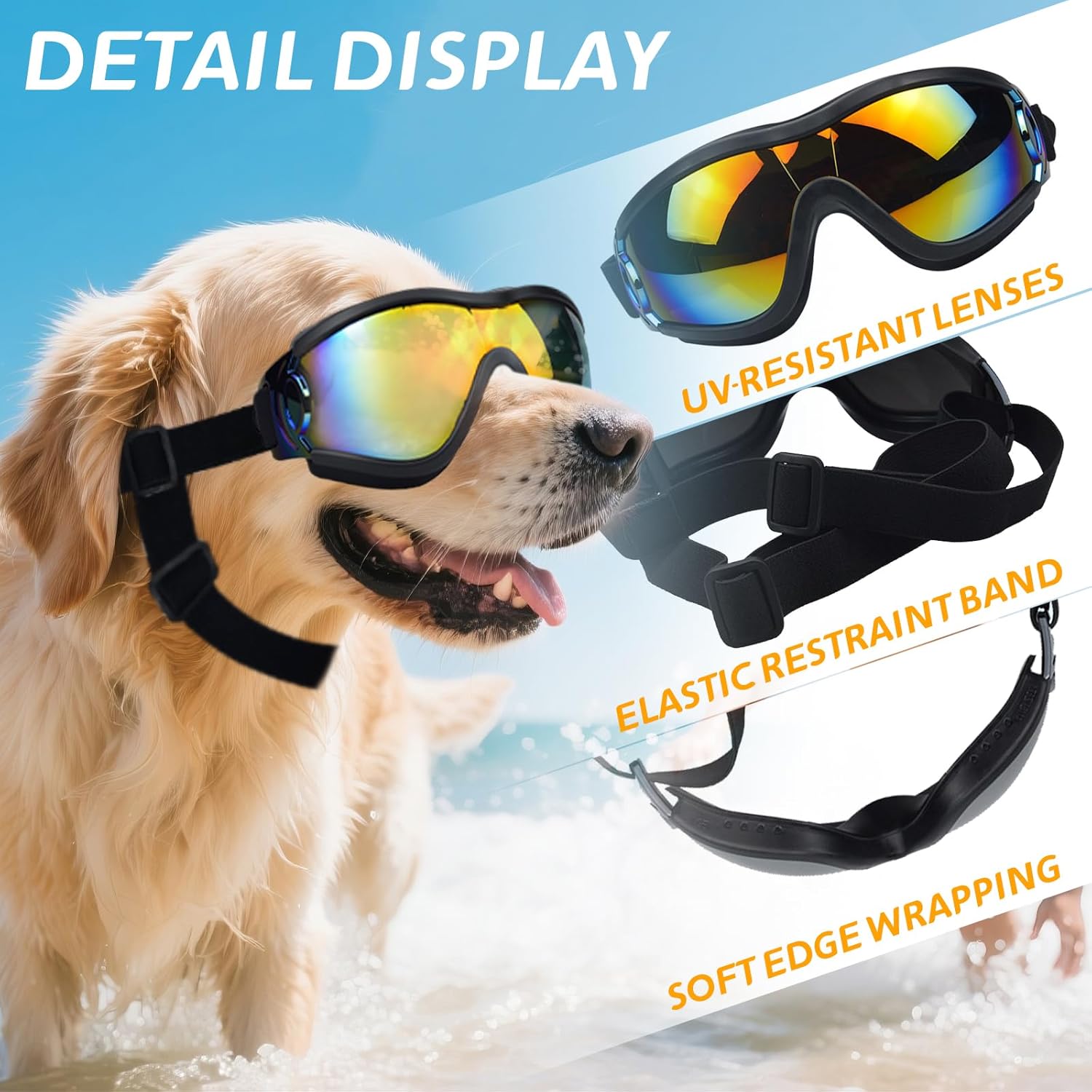 Detalle de Dwafill Schutzbrille für Hunde – einstellbare wasserdichte UV-Schutz-Brille (Black/Rote)