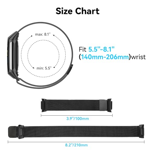 Detalle de ELUTENG Sport Armband für Fitbit Charge 6/5 – 2er-Set Metallgeflecht, Magnetverschluss, Schwarz/Silber