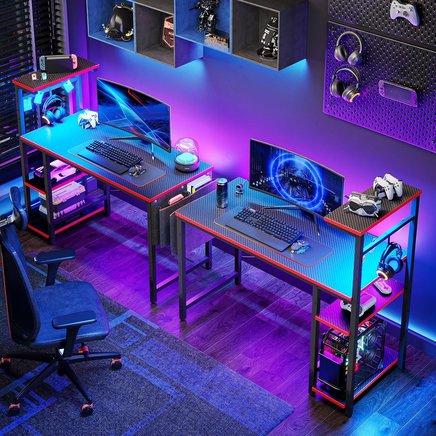 Detalle 2 de Bestier 113cm Reversible Corner Gaming Desk with RGB LED Lights
