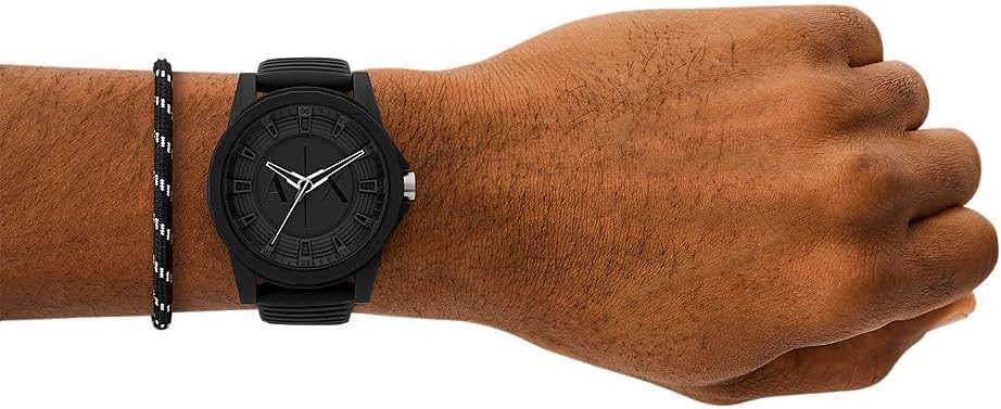 Detalle 2 de Armani Exchange Uhr für Herren – Quarzuhren mit 44 mm Gehäuse, Silikonband