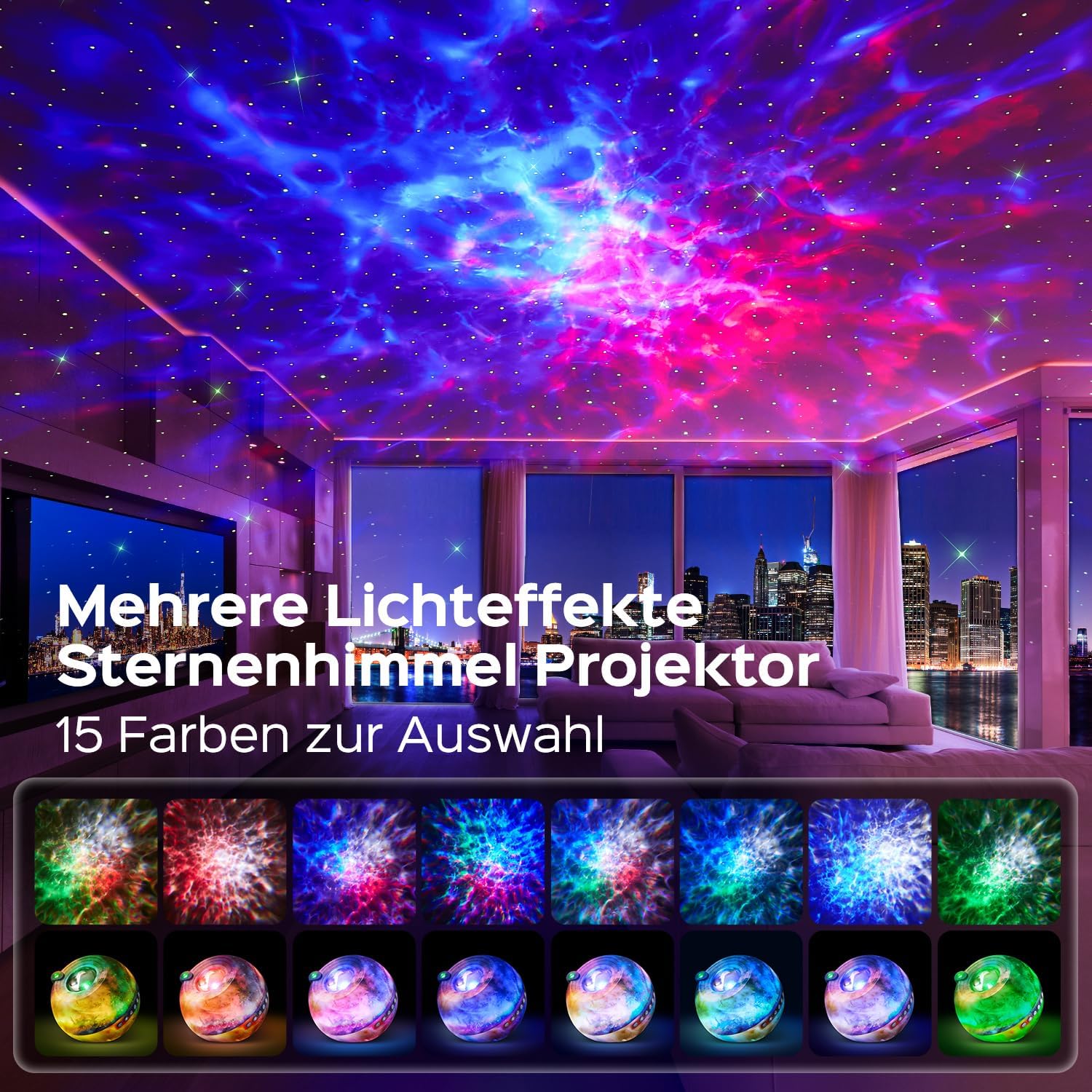 Thumbnail 1 de One Fire Sternenhimmel Projektor für Kinder – mit 15 Farben, 15 Einschlafmusik, Bluetooth & Fernbedienung (lila)