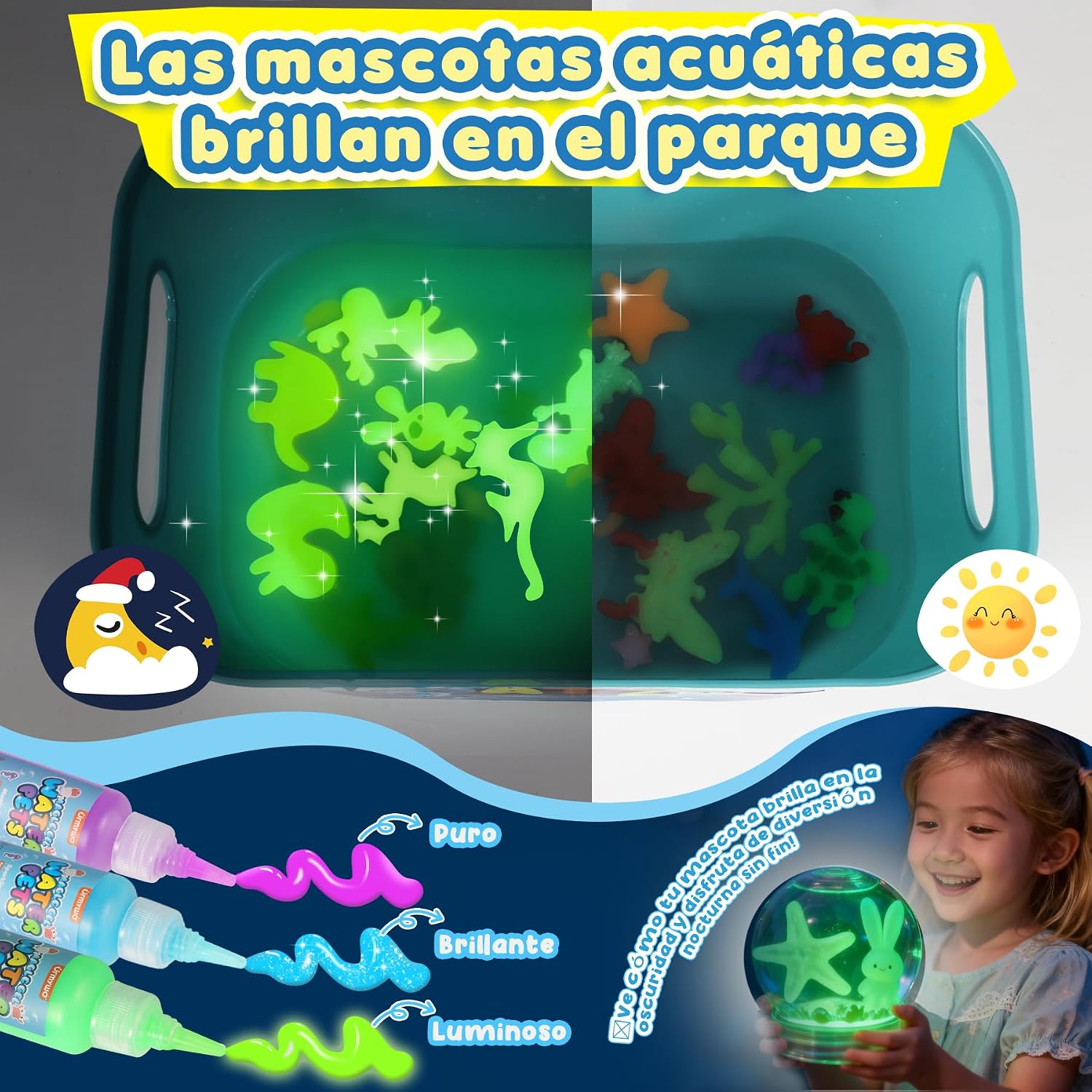 Detalle de URMYWO Aqua Gelz: Kit 3D Magic Water Elf con 20 geles y 24 moldes para crear monstruos marinos esponjosos (Edad 3+)