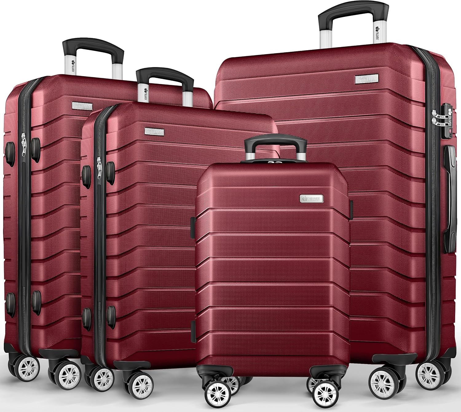 Detalle de Tillvex Set de 4 Valises de Voyage + Balance, 8 Sangles et 4 étiquettes – Coques rigides ABS, TSA, rouge