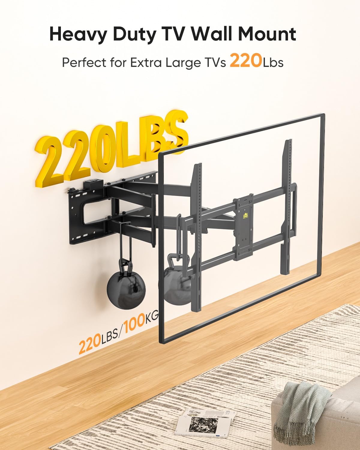 Detalle de FORGING MOUNT Heavy Duty 98''-100'' TV Wall Mount with Integrated Power Strip