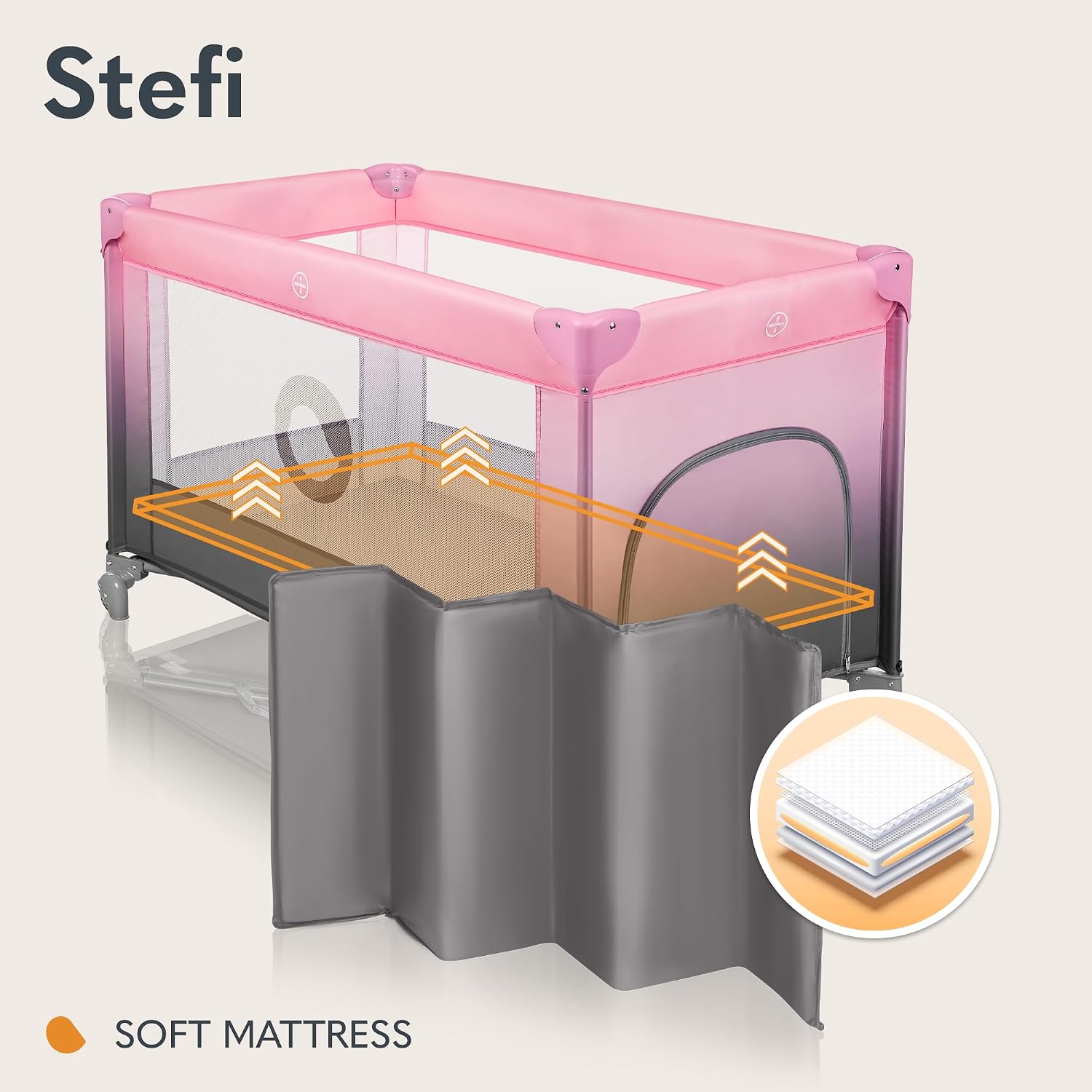 Thumbnail 2 de Lionelo STEFI Travel Cot: Portable Baby Bed for 0–36 kg with Mattress, LockGuard Safety and Easy-Fold System