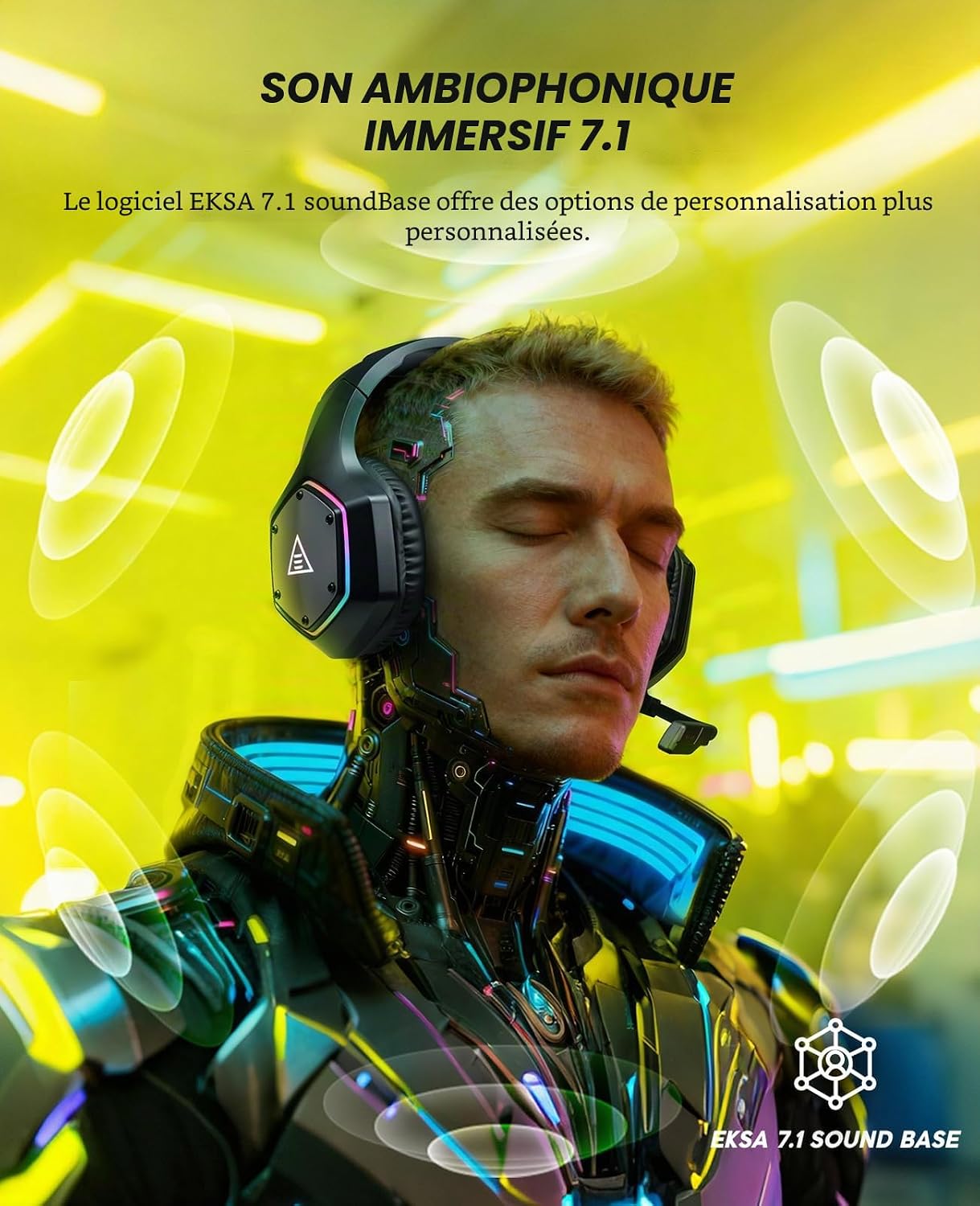 Detalle de EKSA E1000BT : casque gaming sans fil 3-en-1 Bluetooth/2,4 GHz + audio 3,5 mm (PS5, PC, PS4)