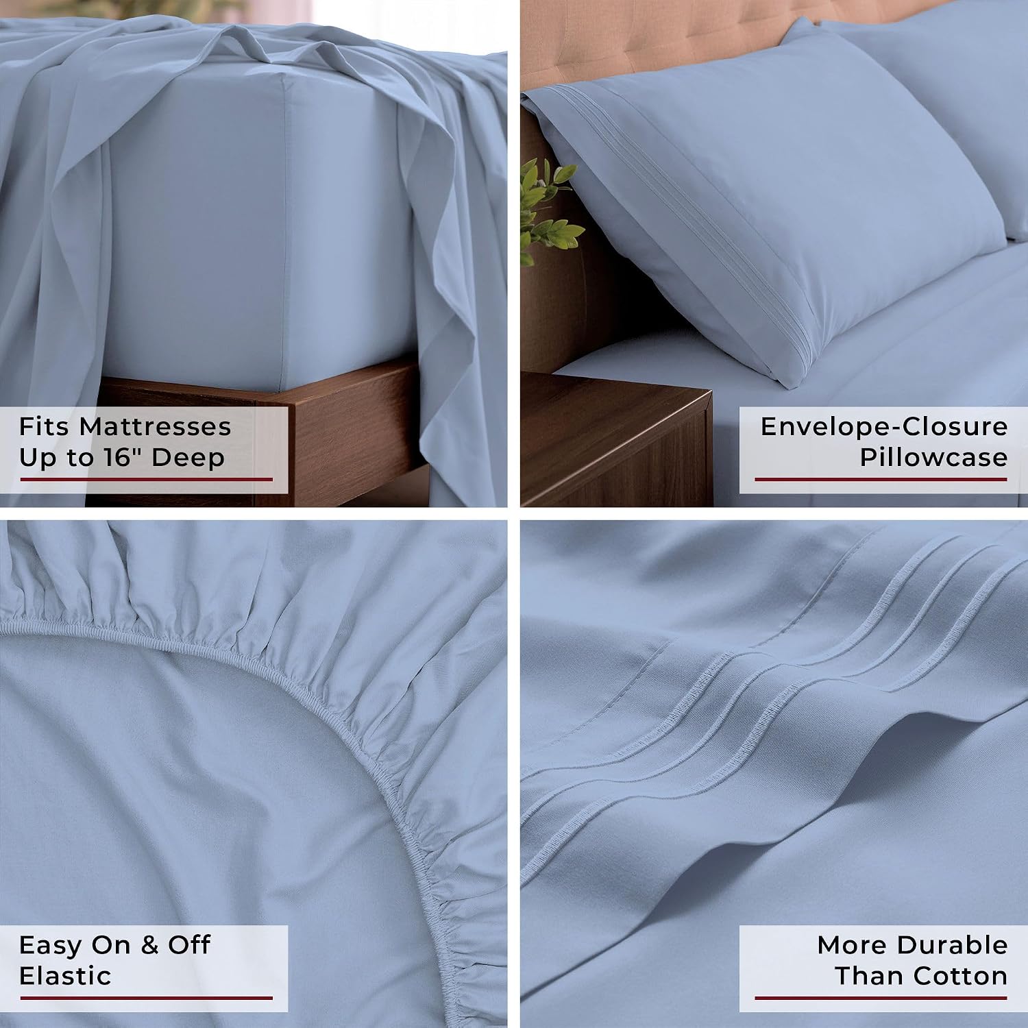 Thumbnail 4 de Mellanni King 4-Piece Linen-Feel Microfiber Bedding Set in Sky Blue