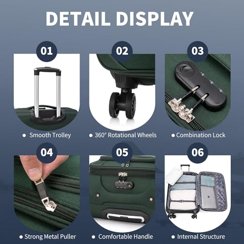 Thumbnail 3 de FLYMAX Cabin Carry-On Flight Bag – 55x35x20cm, 4-Wheel Lightweight Luggage with TSA Lock