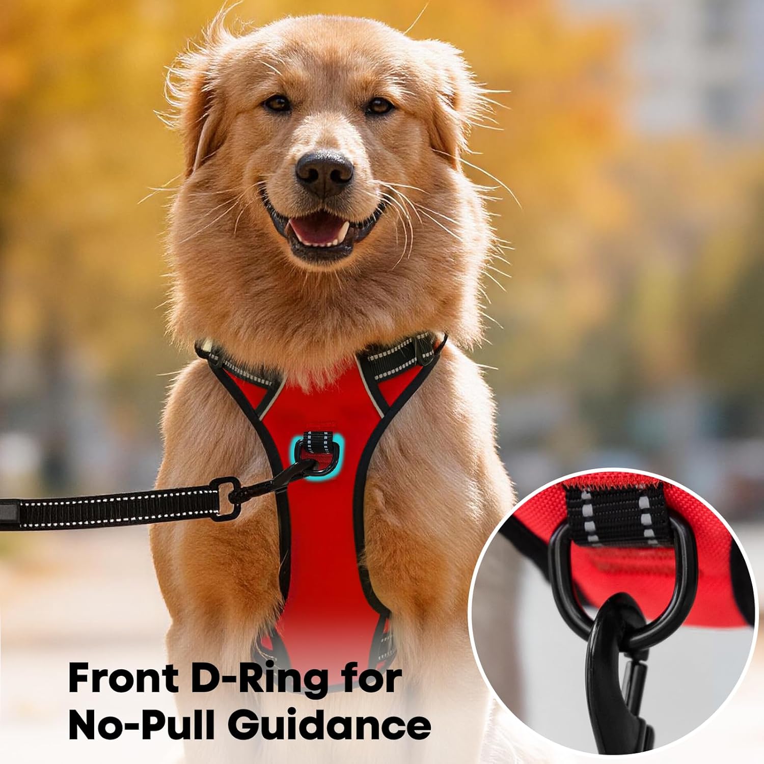 Detalle de PoyPet No Pull Dog Harness with Reflective Vest, 2 Leash Attachments & Easy Control Handle (Red, S)