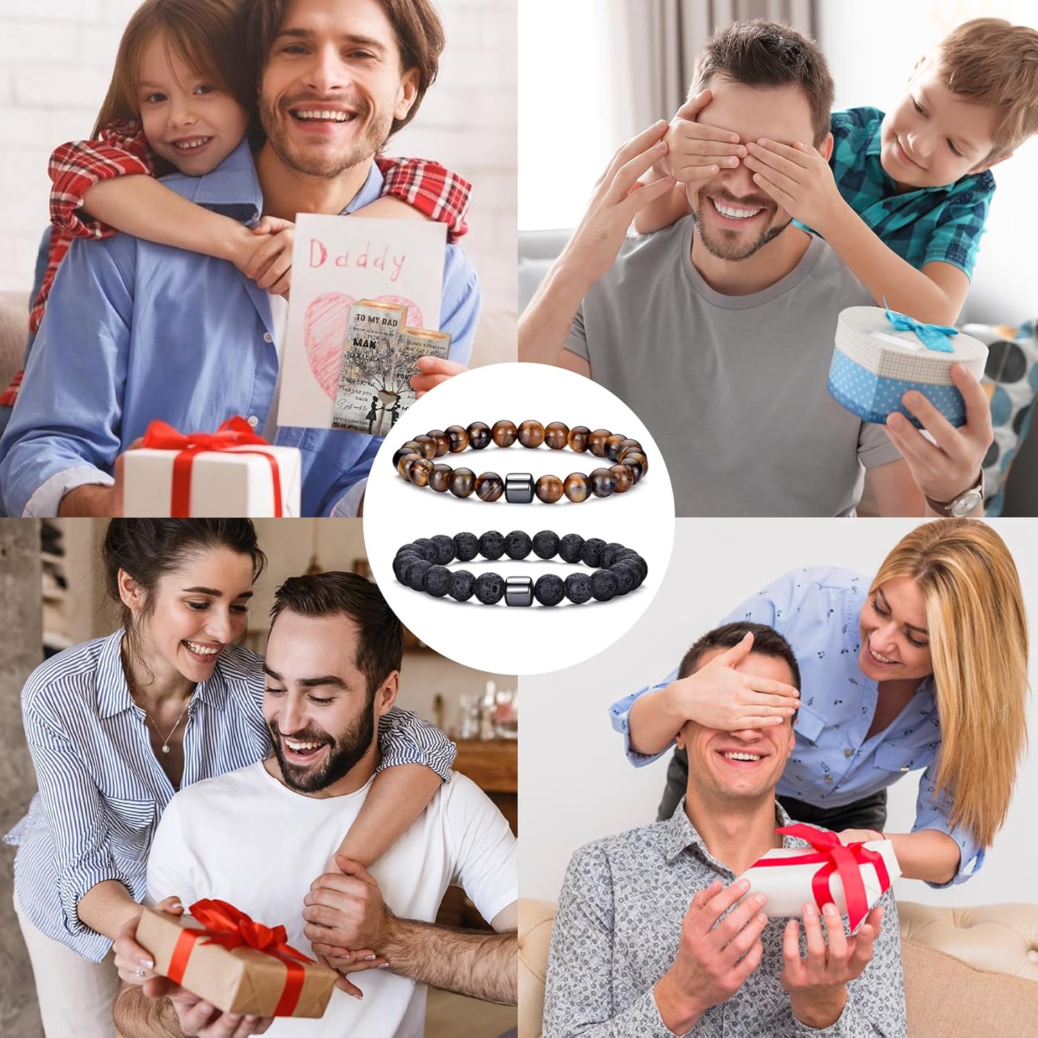 Thumbnail 4 de MOROTOLE Bracelet Œil de Tigre Homme 8 mm (lot 3 ou 4) avec pierres naturelles et pierre de lave