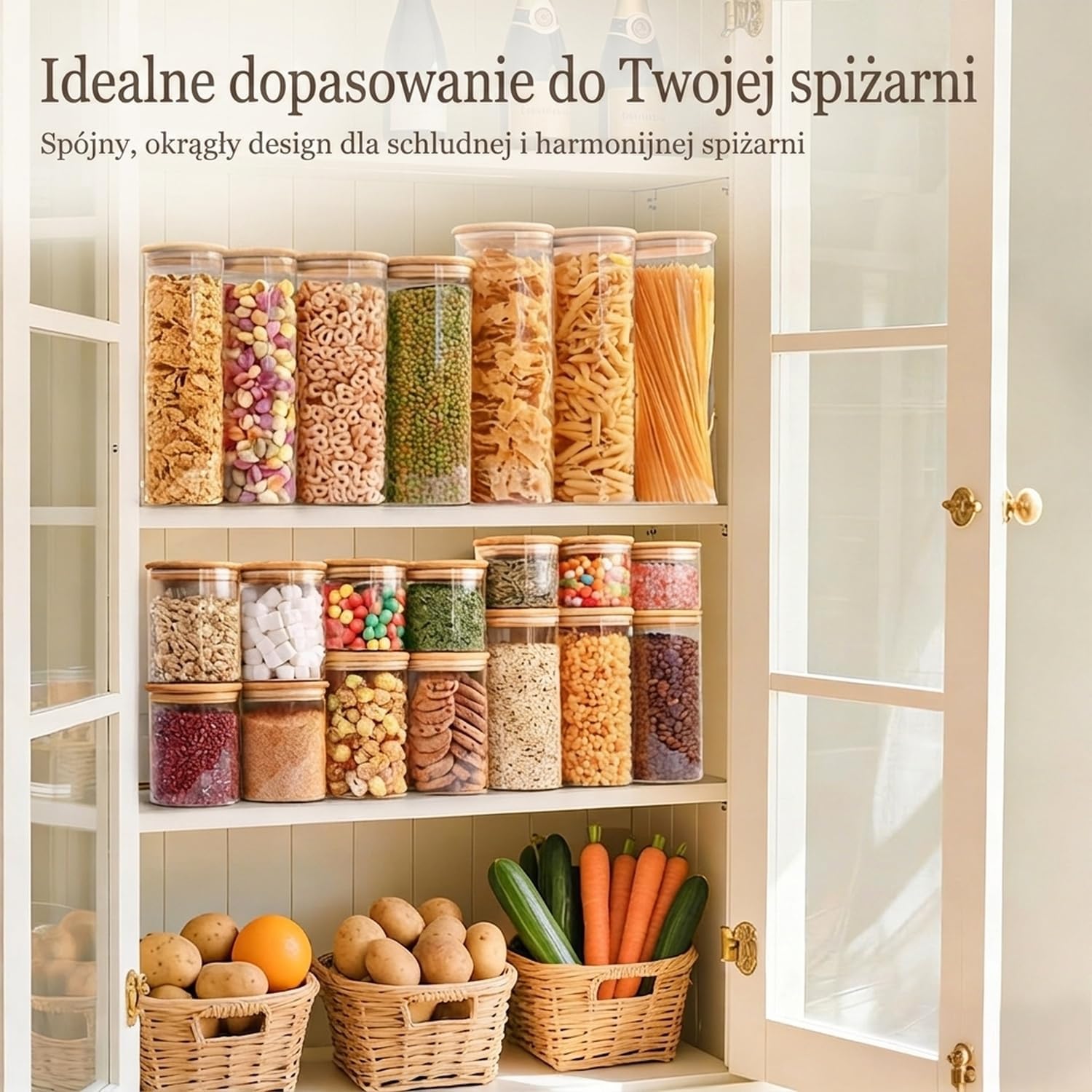 Detalle de ComSaf – zestaw 6 szklanych słoików 600–1400 ml z bambusowymi pokrywkami