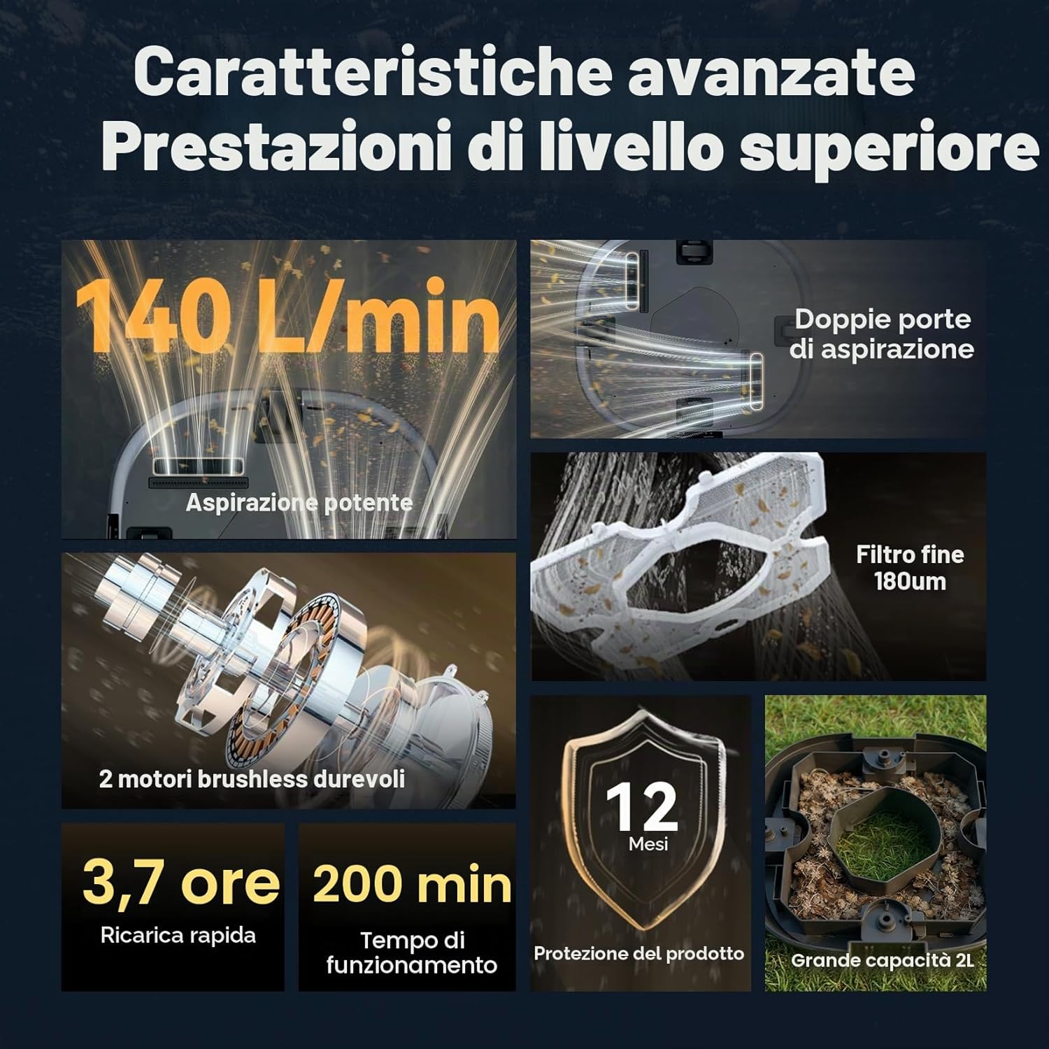 Detalle de CoasTeering Planet Pro: Robot Piscina Senza Fili con Autonomia di 200 Min e 2 Motori Brushless