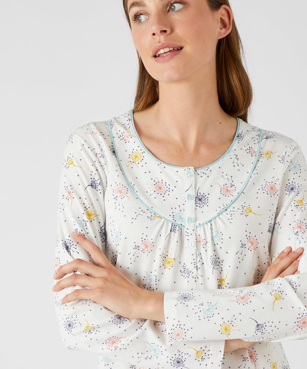 Thumbnail 2 de Damart – Lot de 2 chemises de nuit en jersey de coton peigné pour femme, Pissenlit multicolore