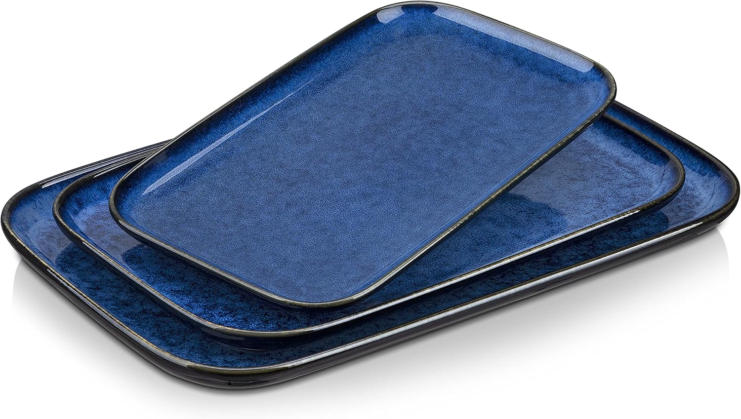 Detalle de vancasso VC-STERN-B-3LP-DE serveringsfat i stengods, blå stjärndekor, 3 delar