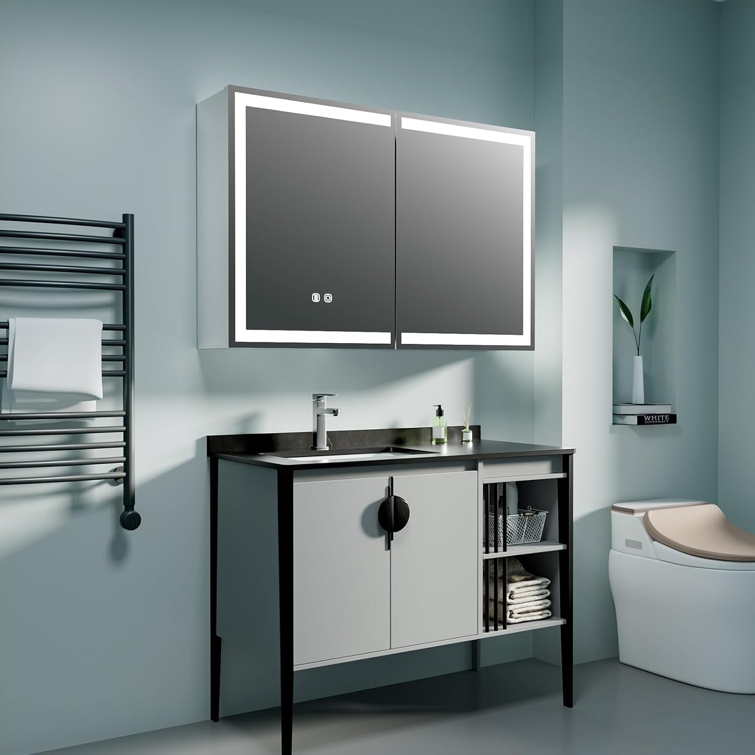 Detalle 1 de Spiegelschrank LED 80x60 für das Bad