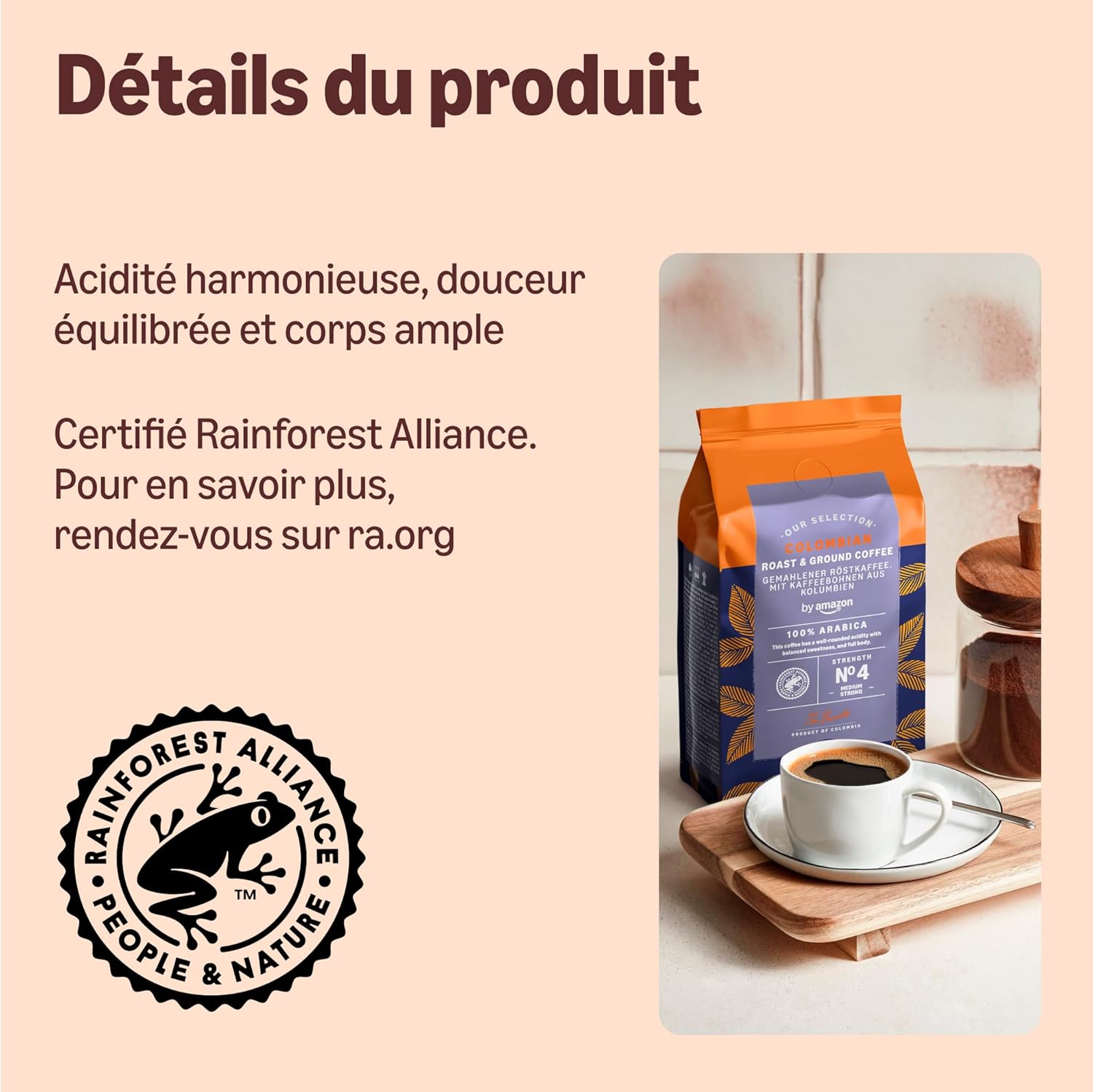 Detalle de By Amazon Café torréfié Colombien – Café moulu, torréfaction moyenne, 227 g