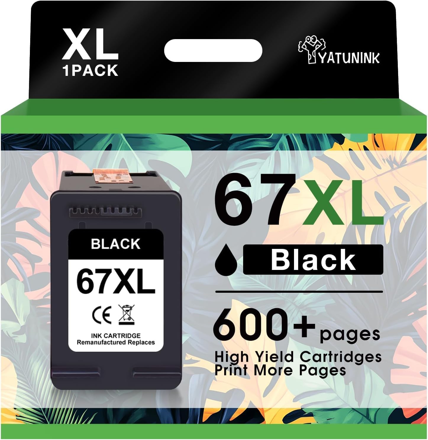 Detalle de YATUNINK 67XL Black Ink Cartridge, 600-Page Yield for DeskJet and ENVY