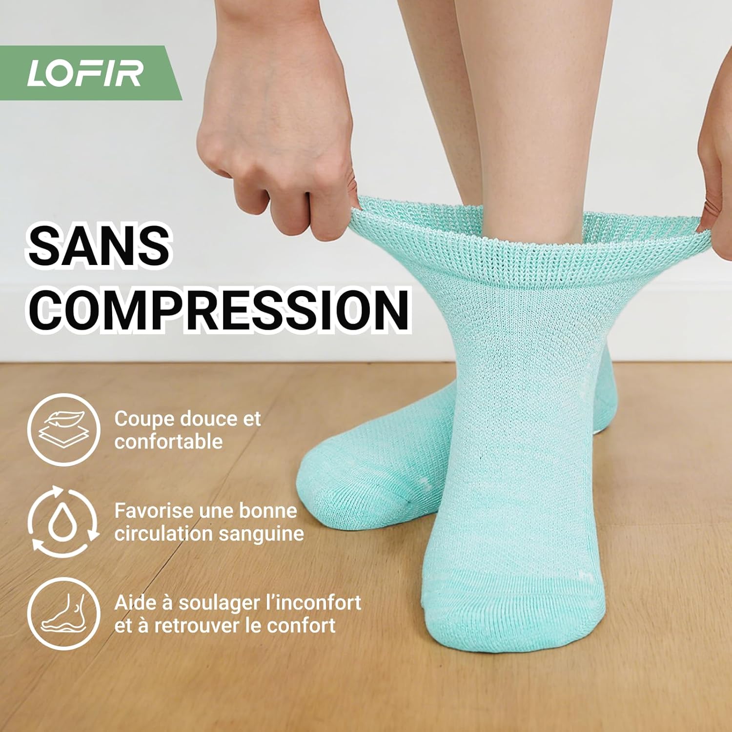 Thumbnail 3 de LOFIR Chaussettes Diabétiques Antidérapantes pour Femme — sans couture et semelle coussinée en bambou
