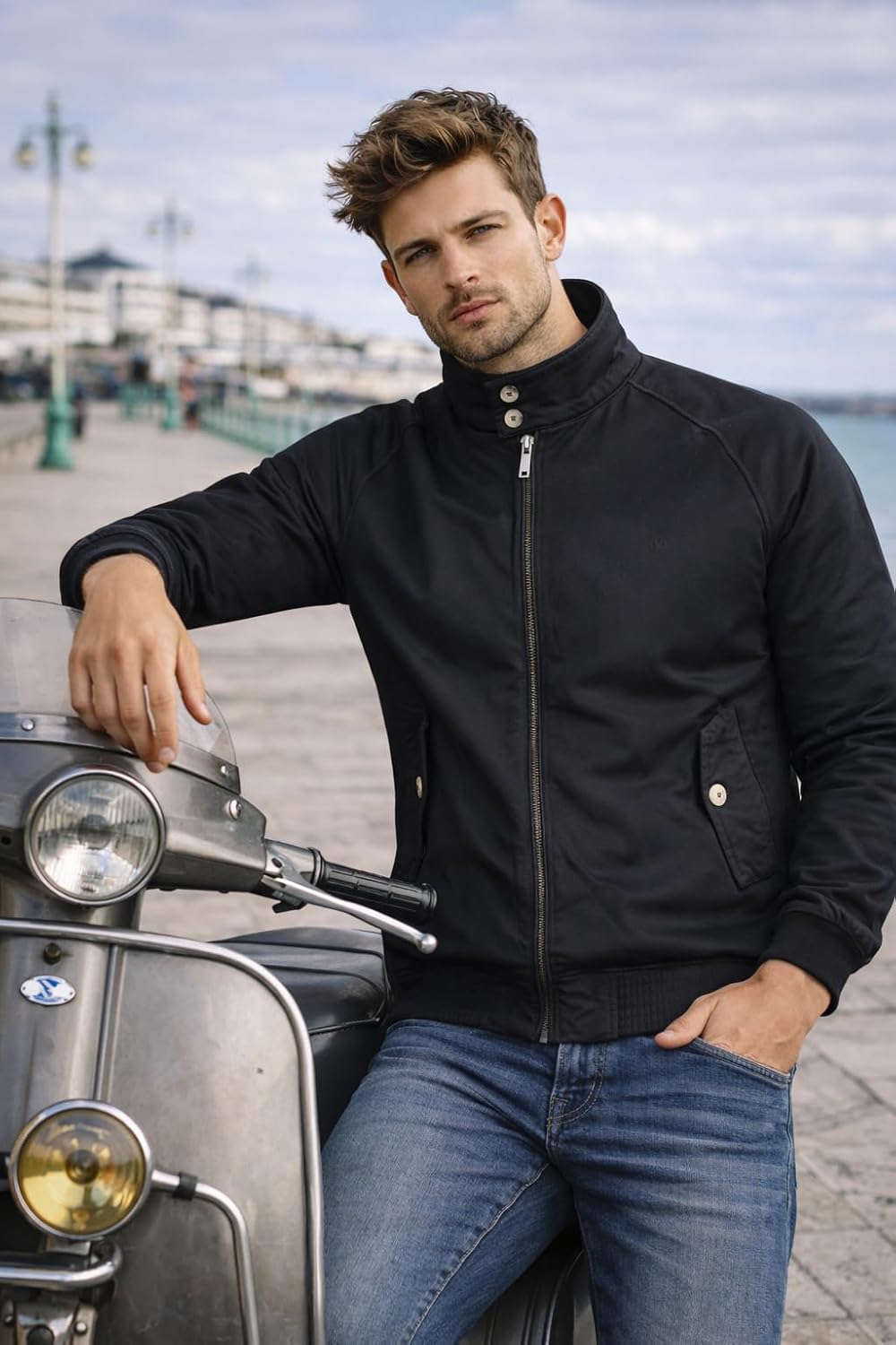 Detalle de Xact Veste Harrington Classique en Coton de Transition pour Hommes avec Doublure à Carreaux