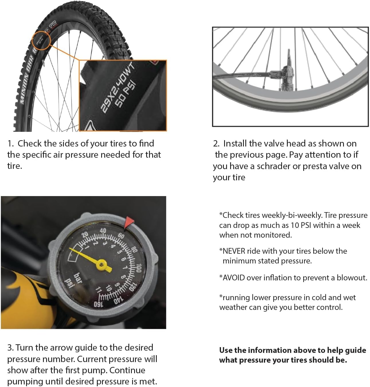 Thumbnail 6 de BV Durable Bike Floor Pump with 160 psi and Smart Valve Head (17/24 in)