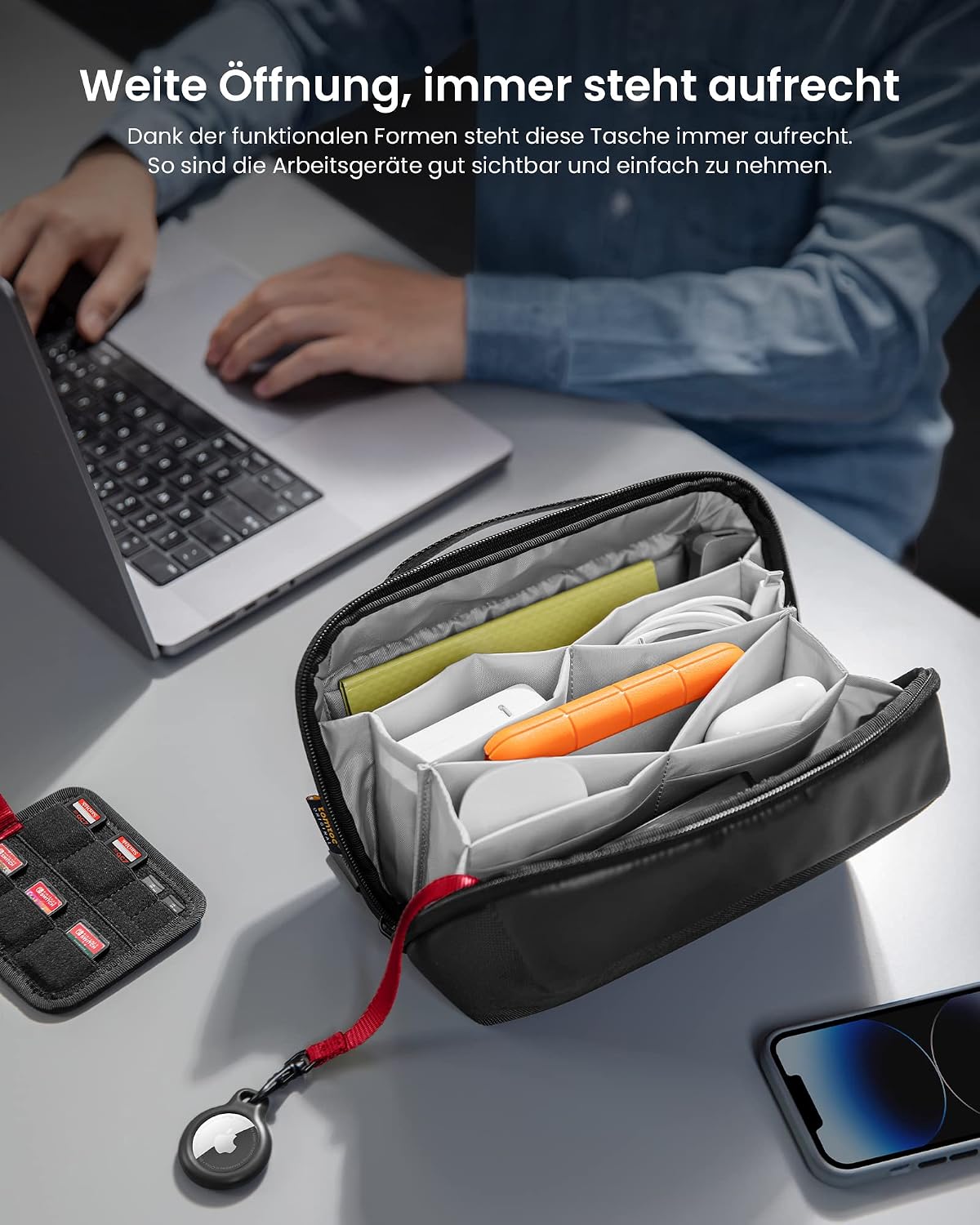 Thumbnail 6 de tomtoc Kabeltasche/Zubehörtasche für Elektronik – Tech Pouch für Kabel, Adapter, Festplatte & Karten, schwarz