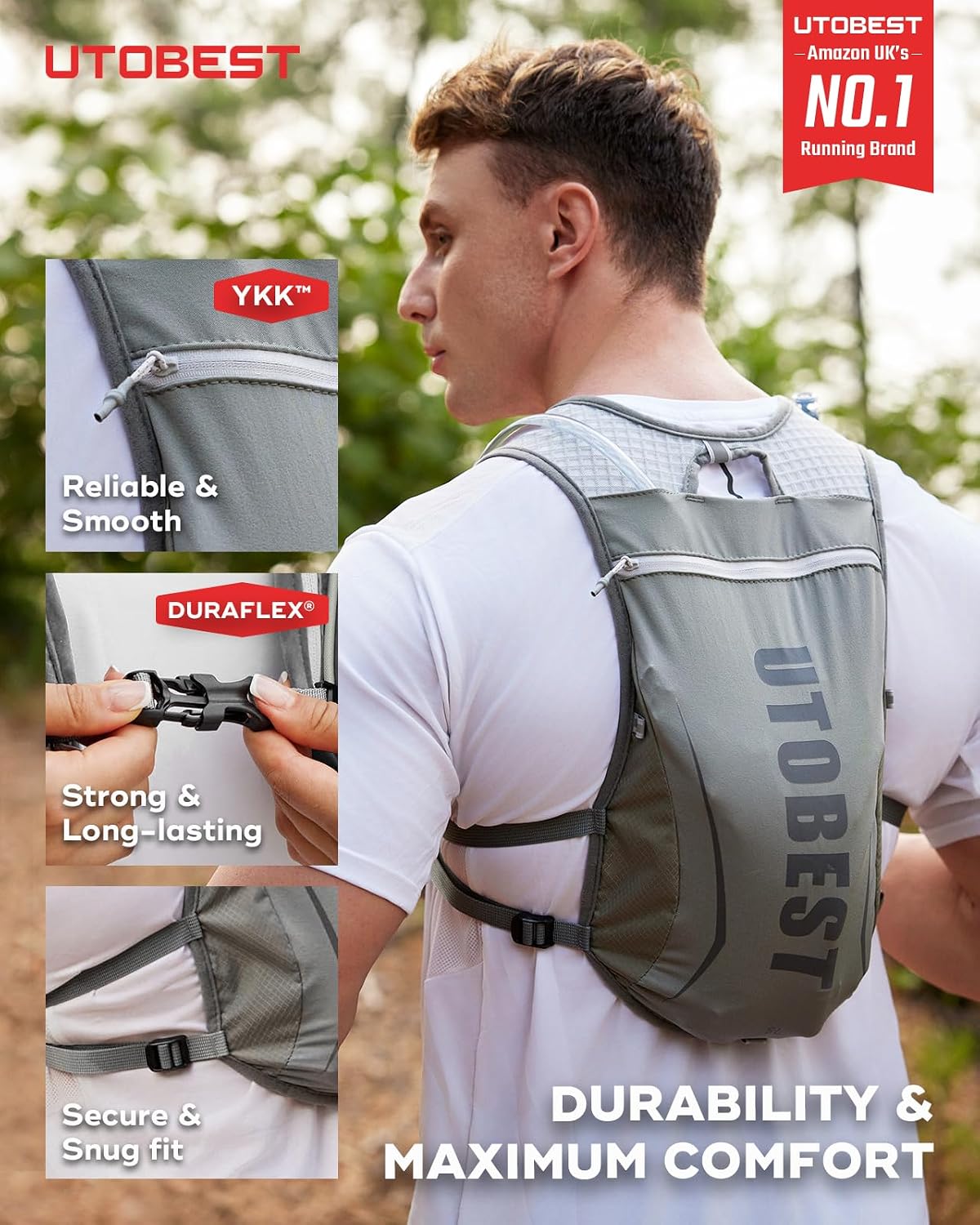 Detalle 2 de UTOBEST Trinkrucksack 5L als Laufweste mit Blasenfach für 1,5 l